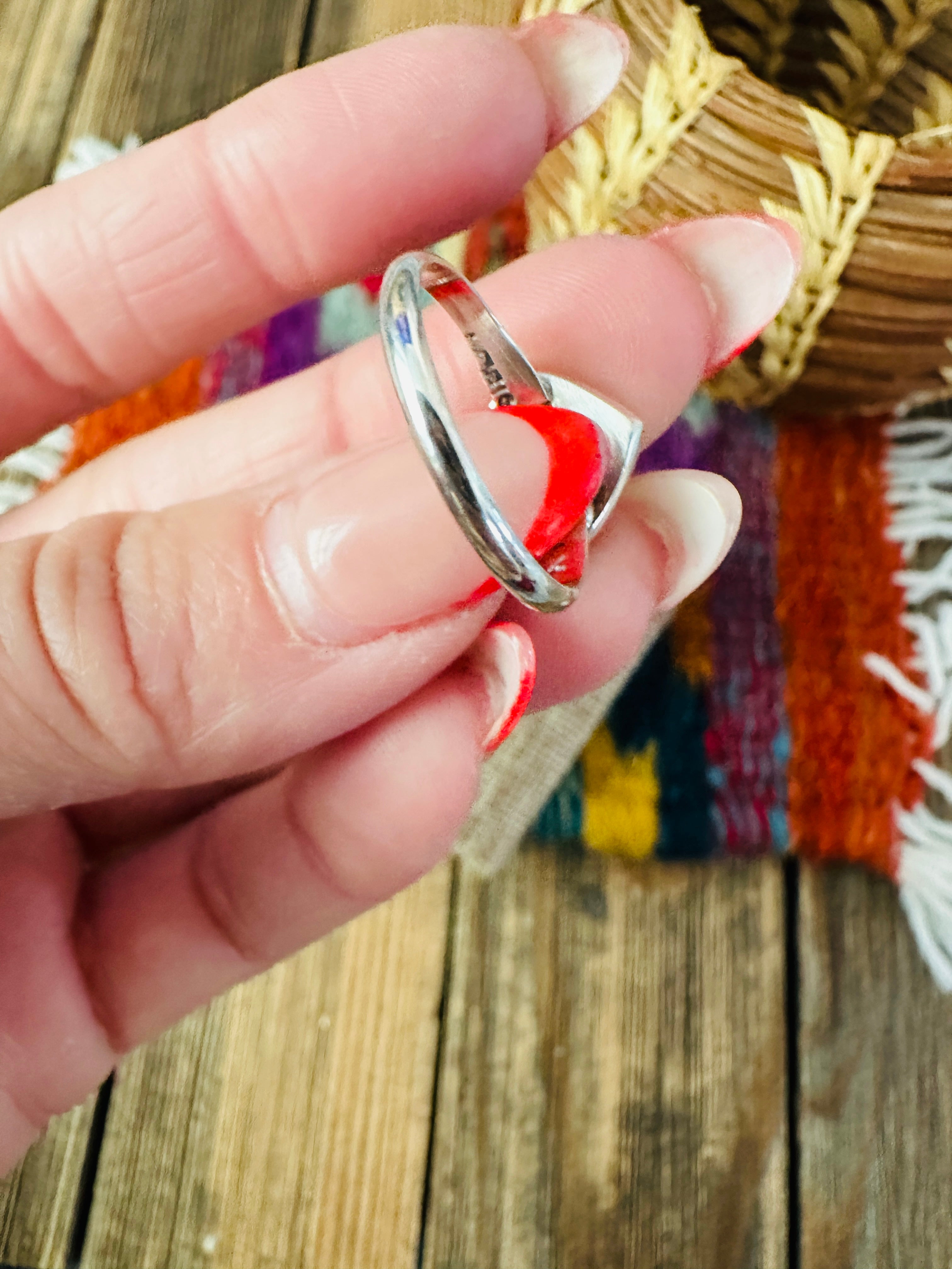 Handcrafted Mother of Pearl & Sterling Silver Inlay Heart Ring Size 6