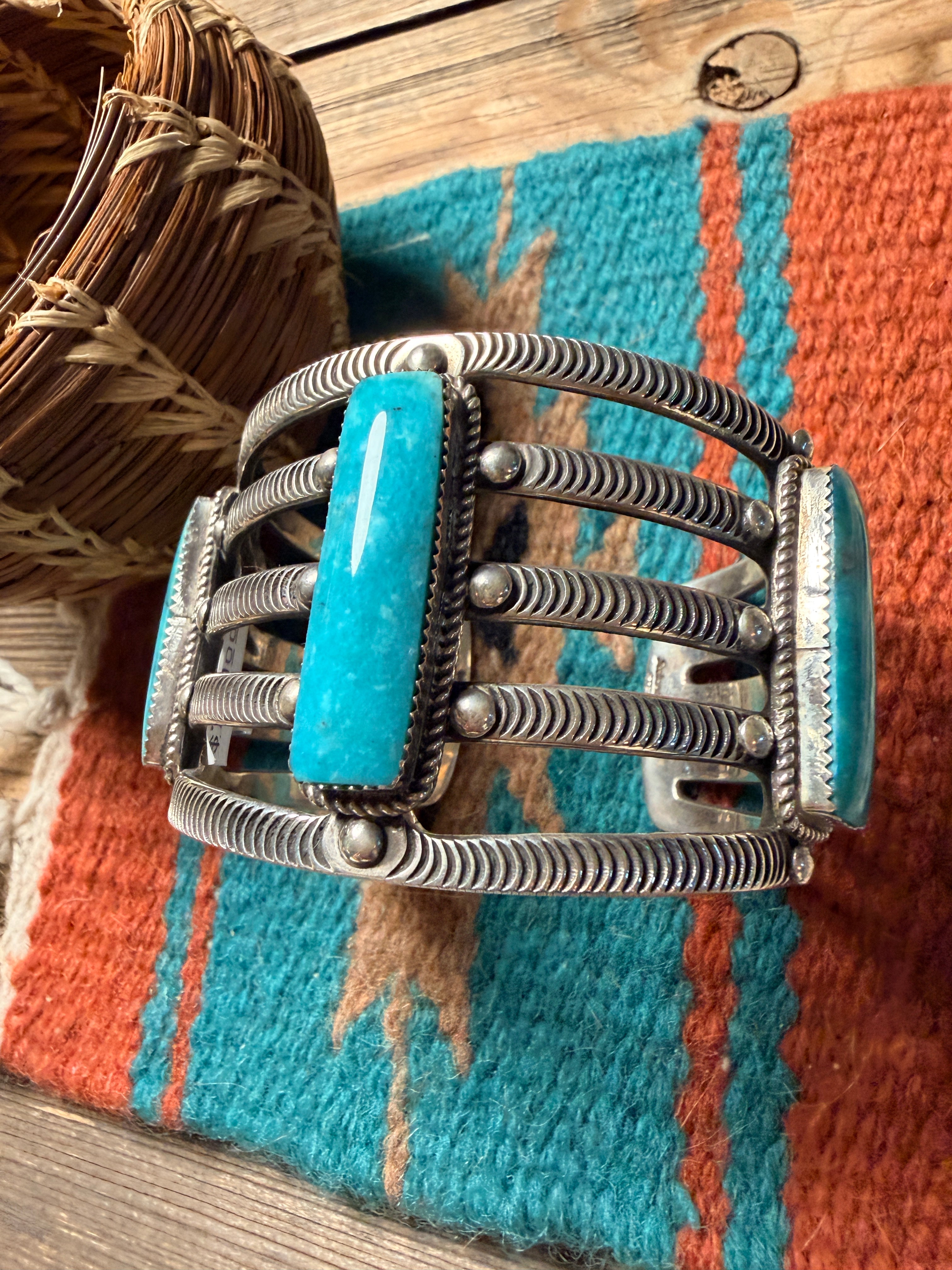 Handcrafted Turquoise & Sterling Silver Cuff Bracelet by Roland Dixson