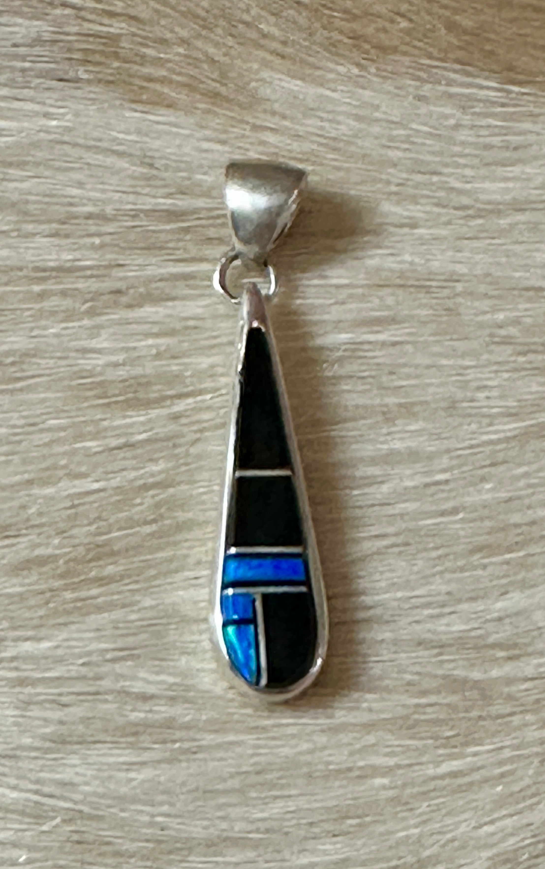 Handcrafted Onyx, Blue Opal Sterling Silver Pendant