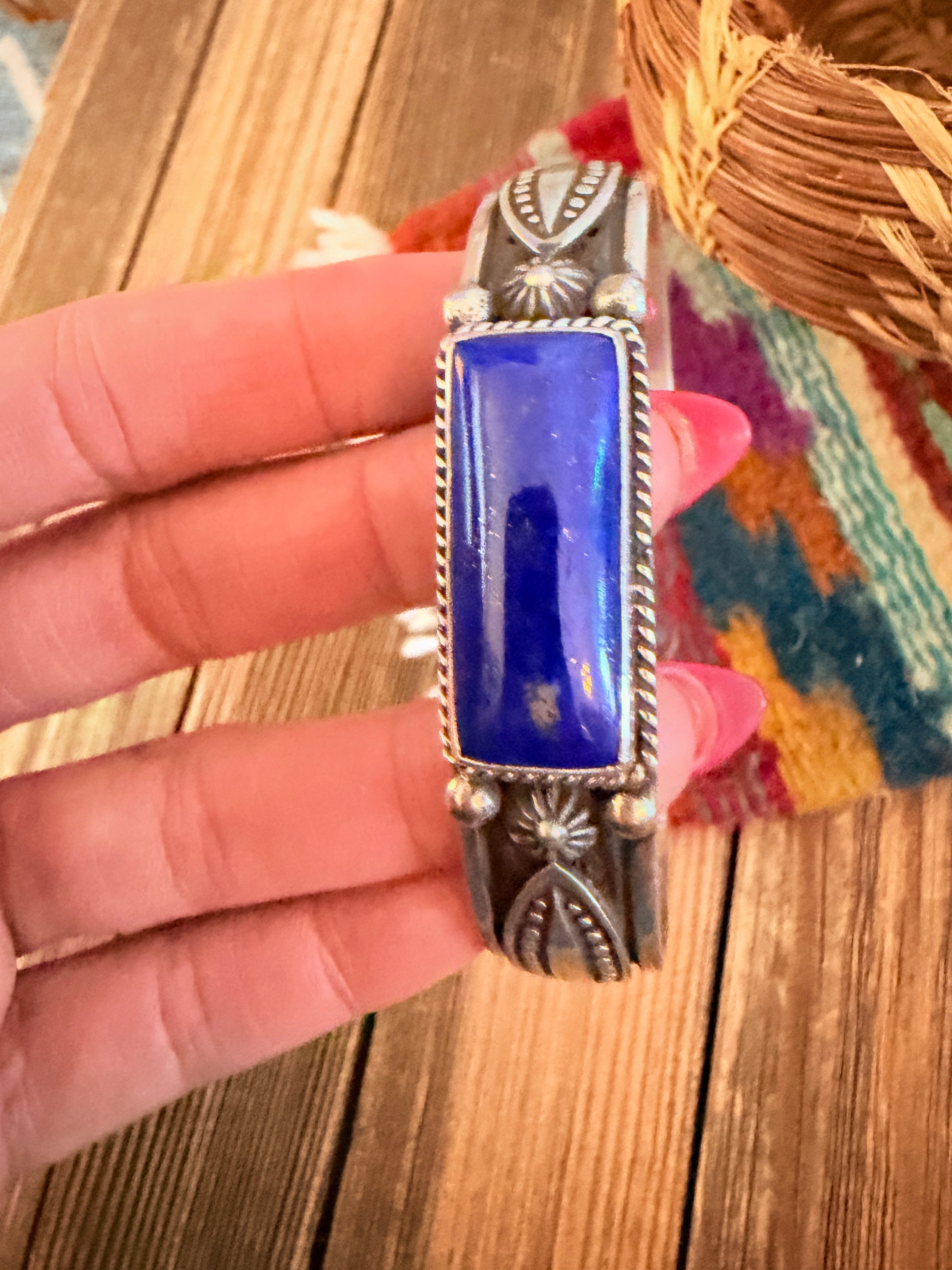 Handcrafted Sterling Silver and Lapis Cuff Bracelet by Albert Jake