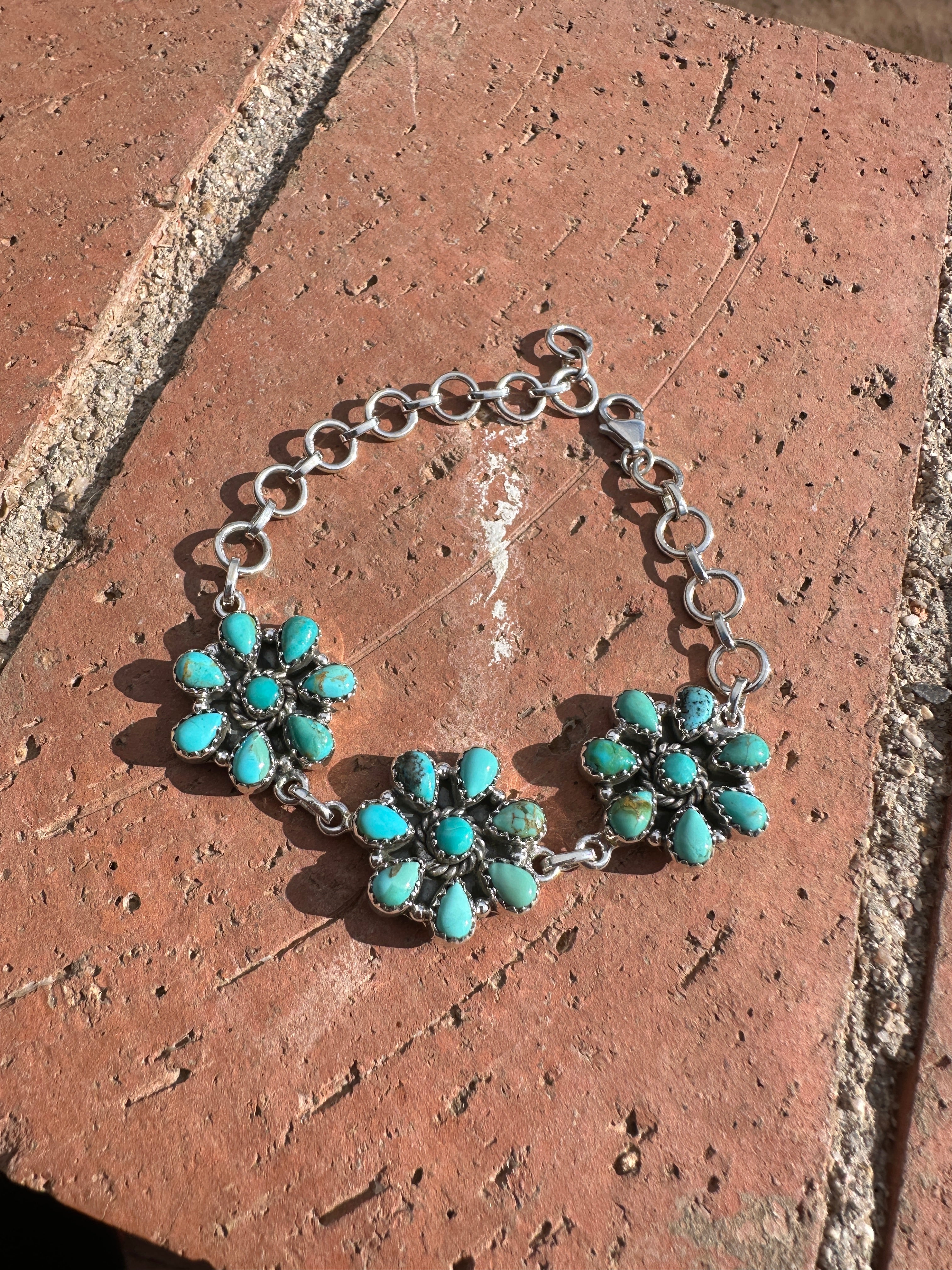 Cassidy Collection Handmade Sterling Silver Turquoise Cluster Bracelet Signed Nizhoni