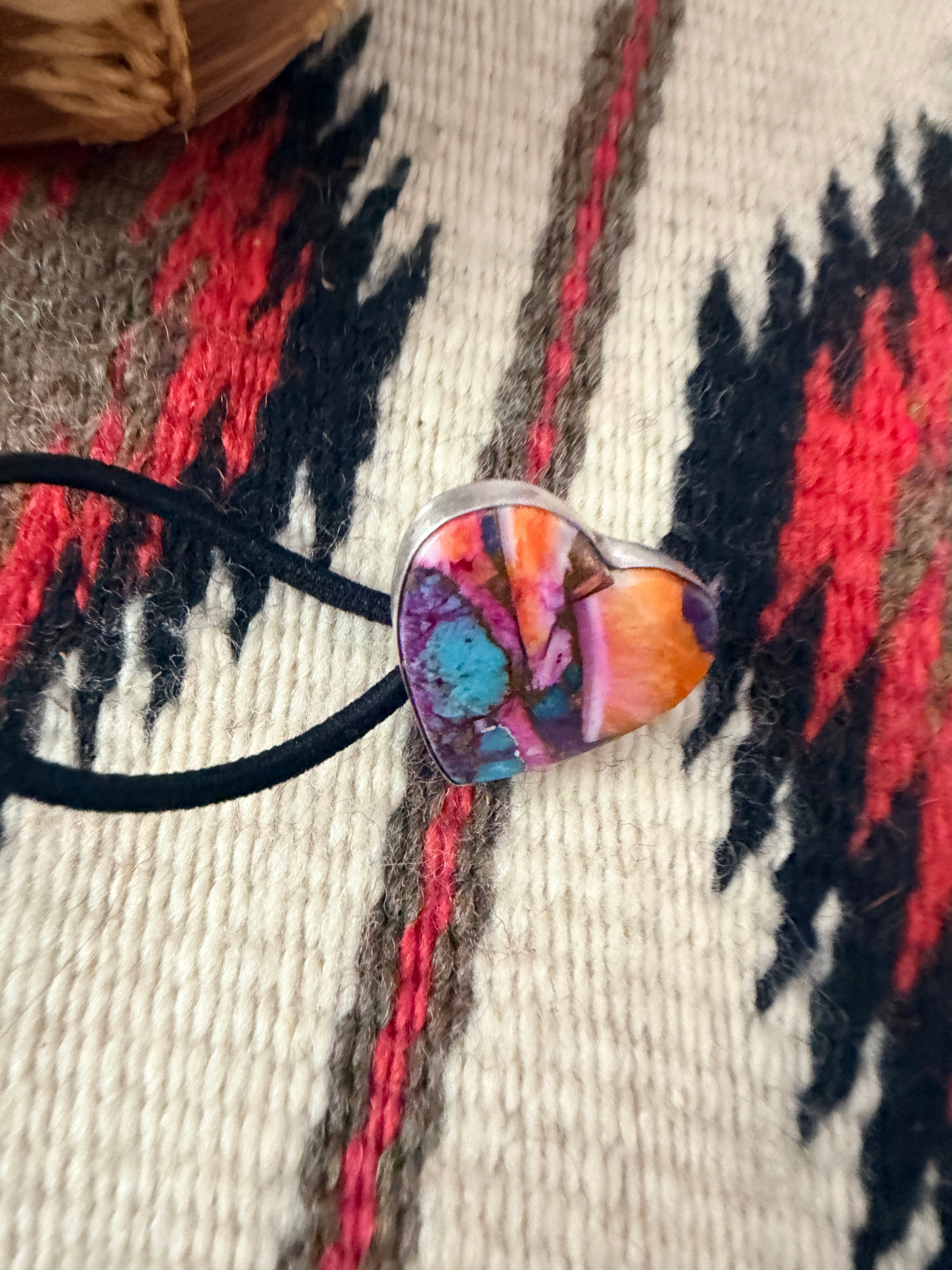 Handcrafted Pink Dream Mojave & Sterling Silver Heart Hair Tie Charm
