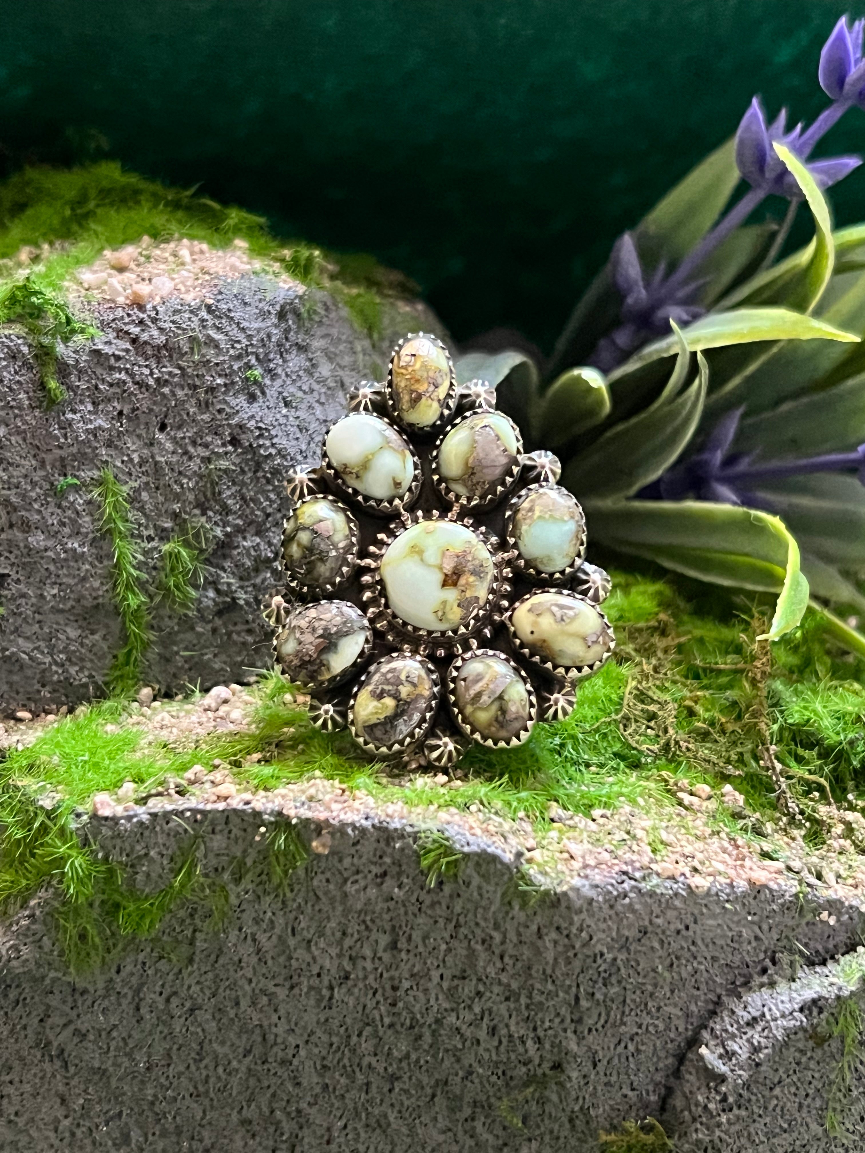 Handmade Palomino Turquoise Cluster Sterling Silver Adjustable Ring