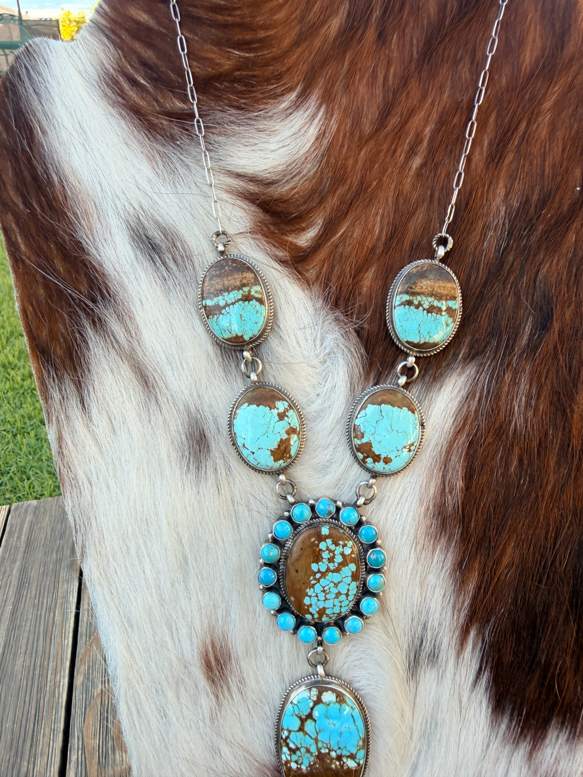 Handcrafted Number 8 Turquoise & Sterling Silver Lariat Necklace by Dean Brown