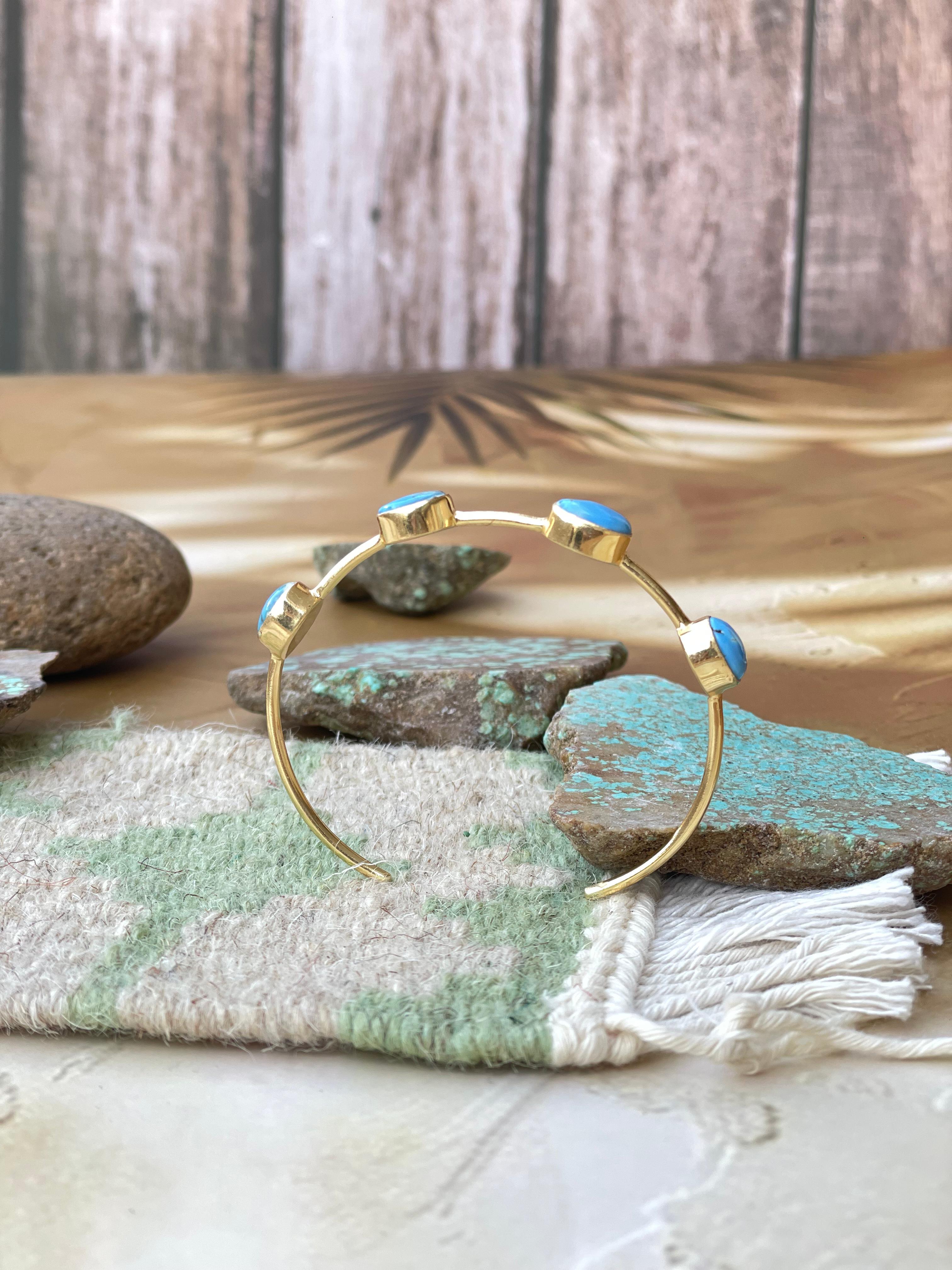“The Golden Collection” Handmade Natural Golden Hills Turquoise Gold Plated Adjustable Bracelet Cuff