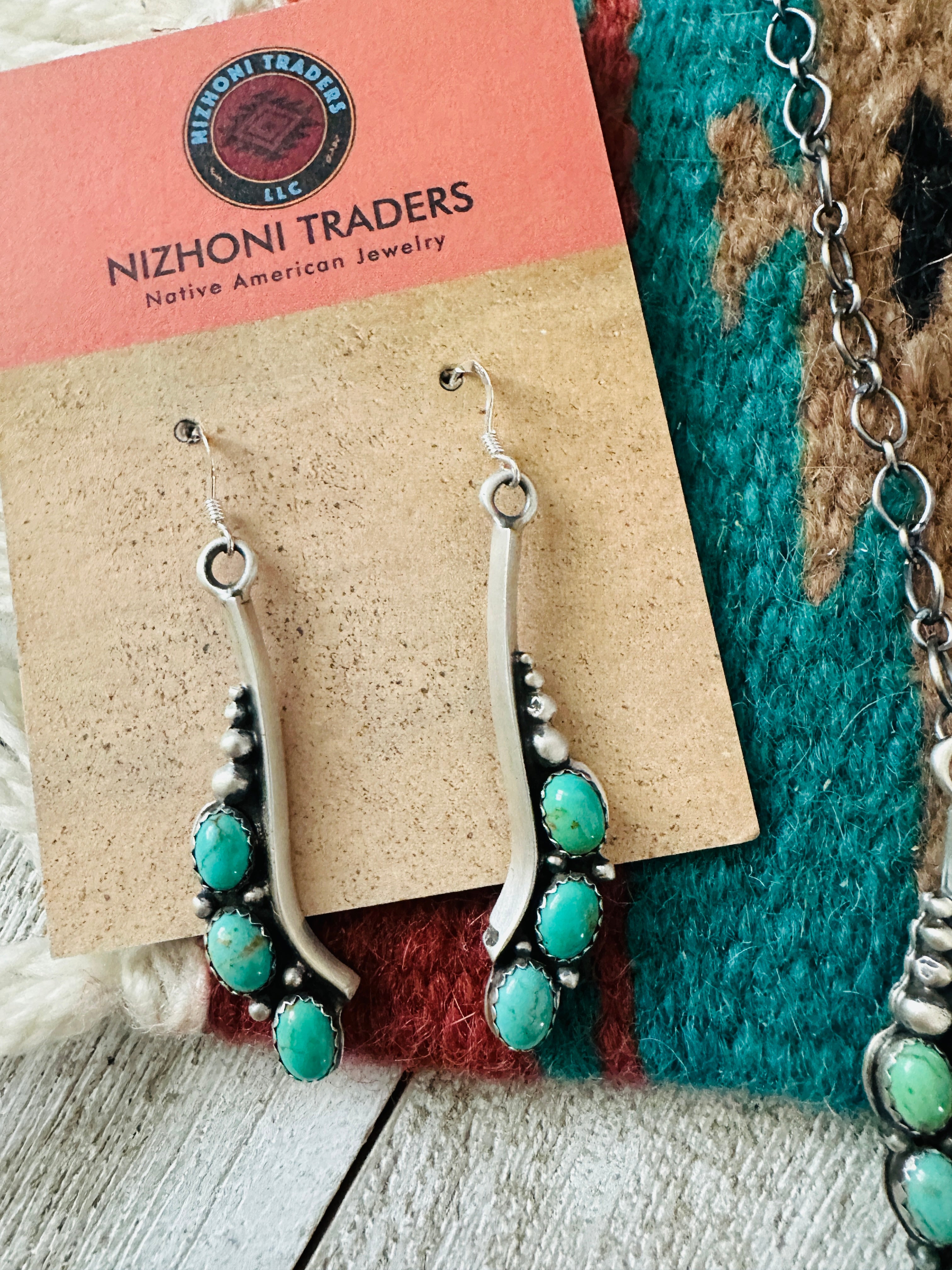 Handcrafted Sterling Silver & Turquoise Cluster Necklace and Earring Set