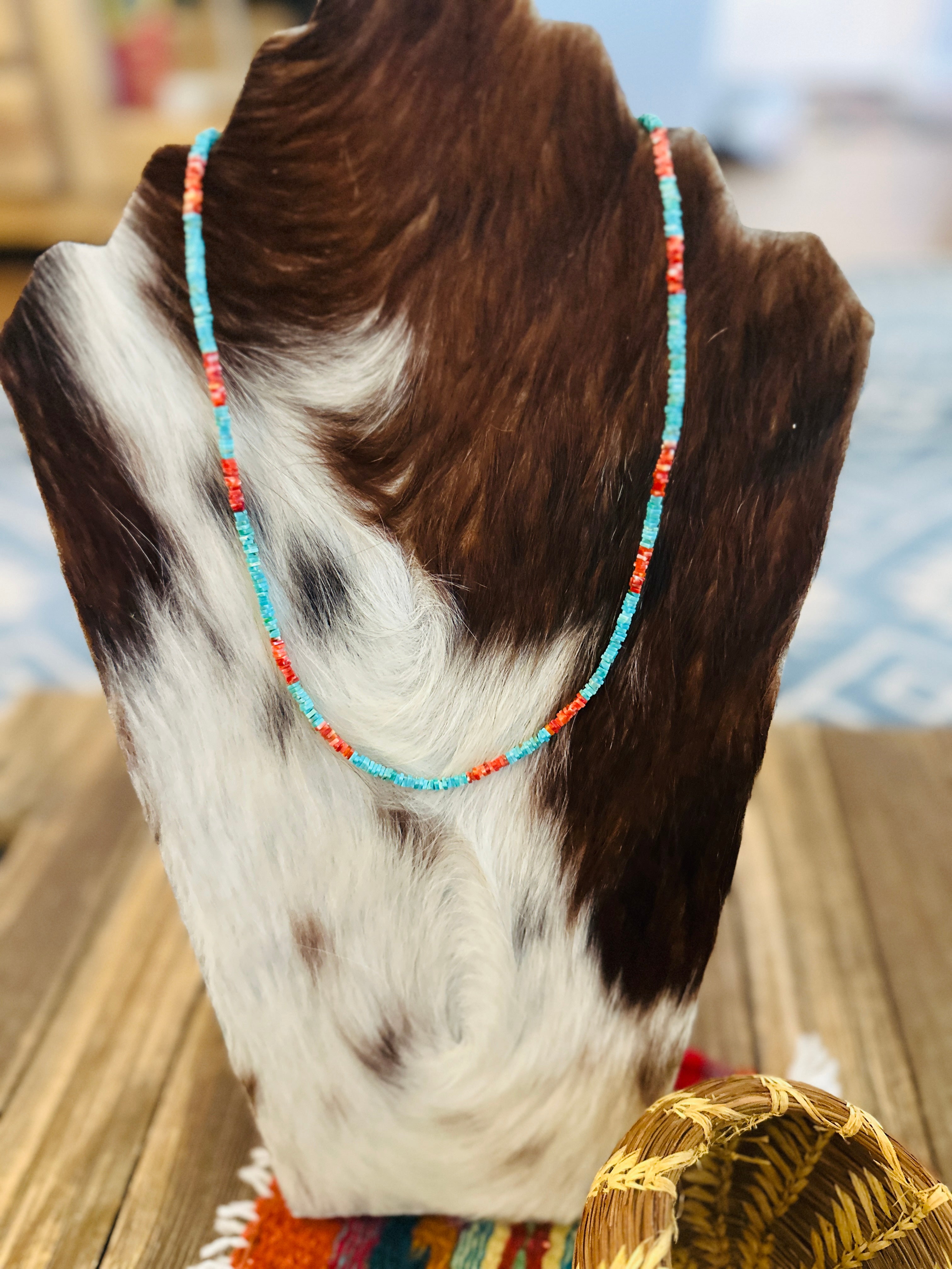 Handcrafted Turquoise & Spiny Oyster 20” Beaded Necklace