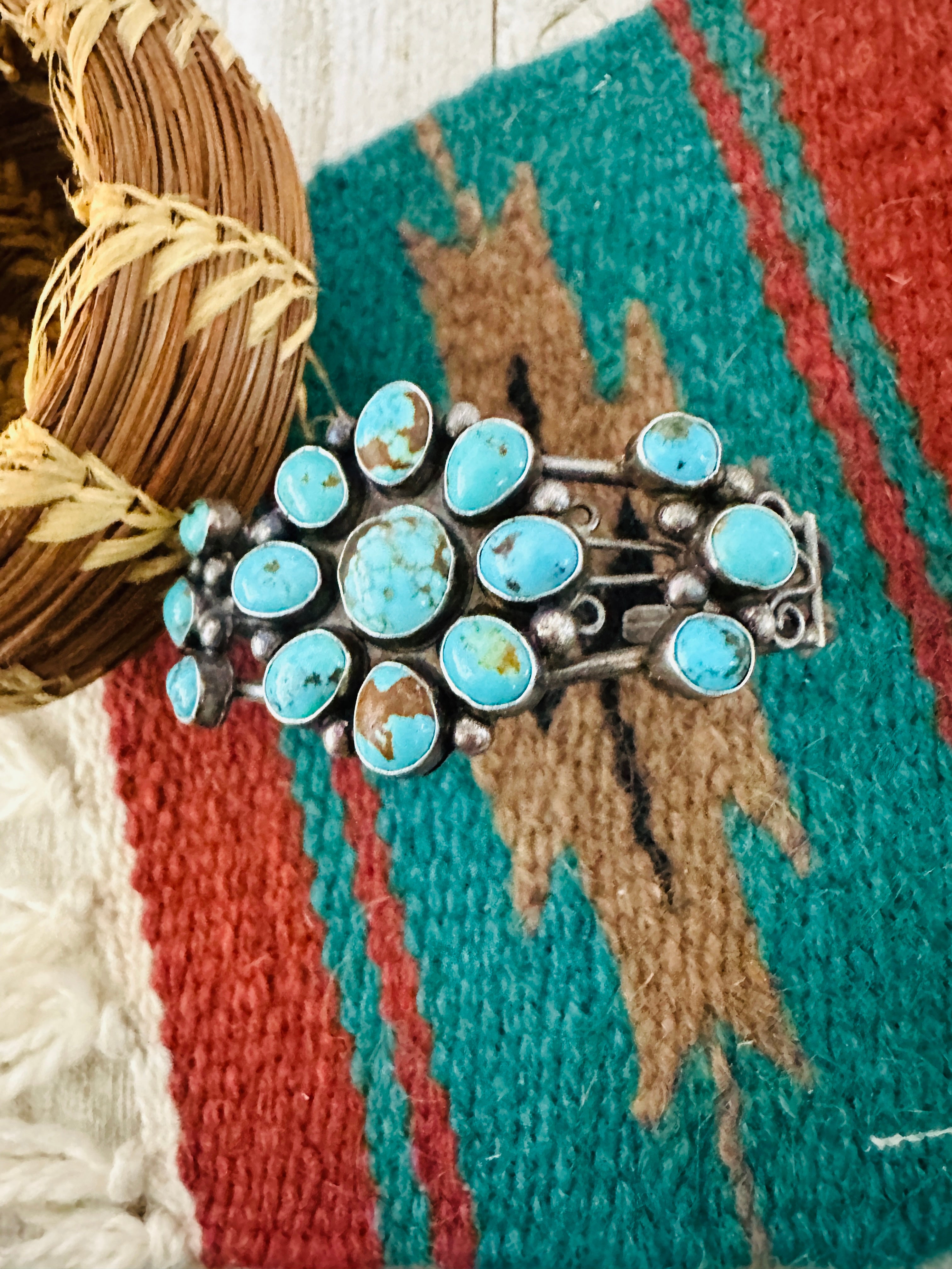Handcrafted Sterling Silver & Turquoise Cluster Cuff Bracelet by Jacqueline Silver /