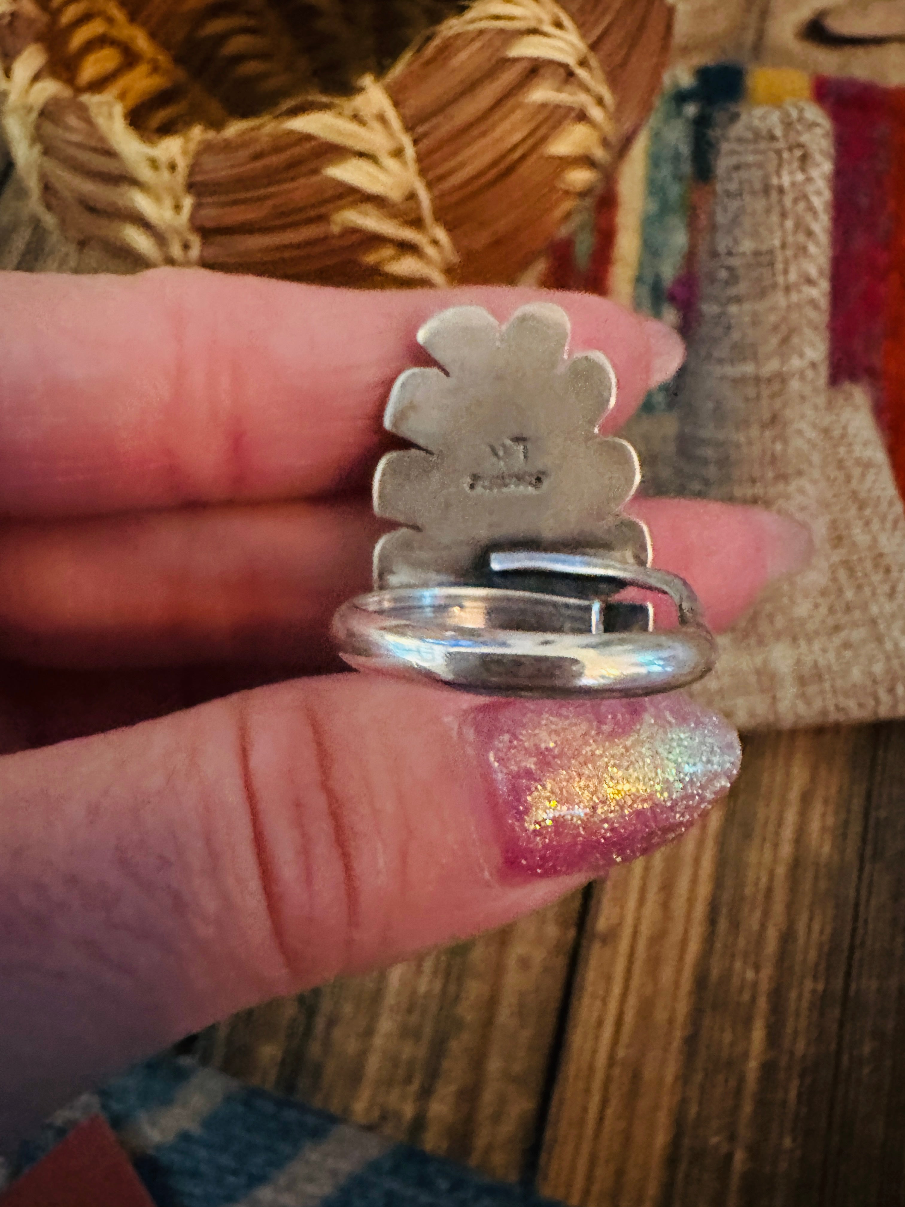 Handcrafted Queen Pink Conch & Sterling Silver Adjustable Ring