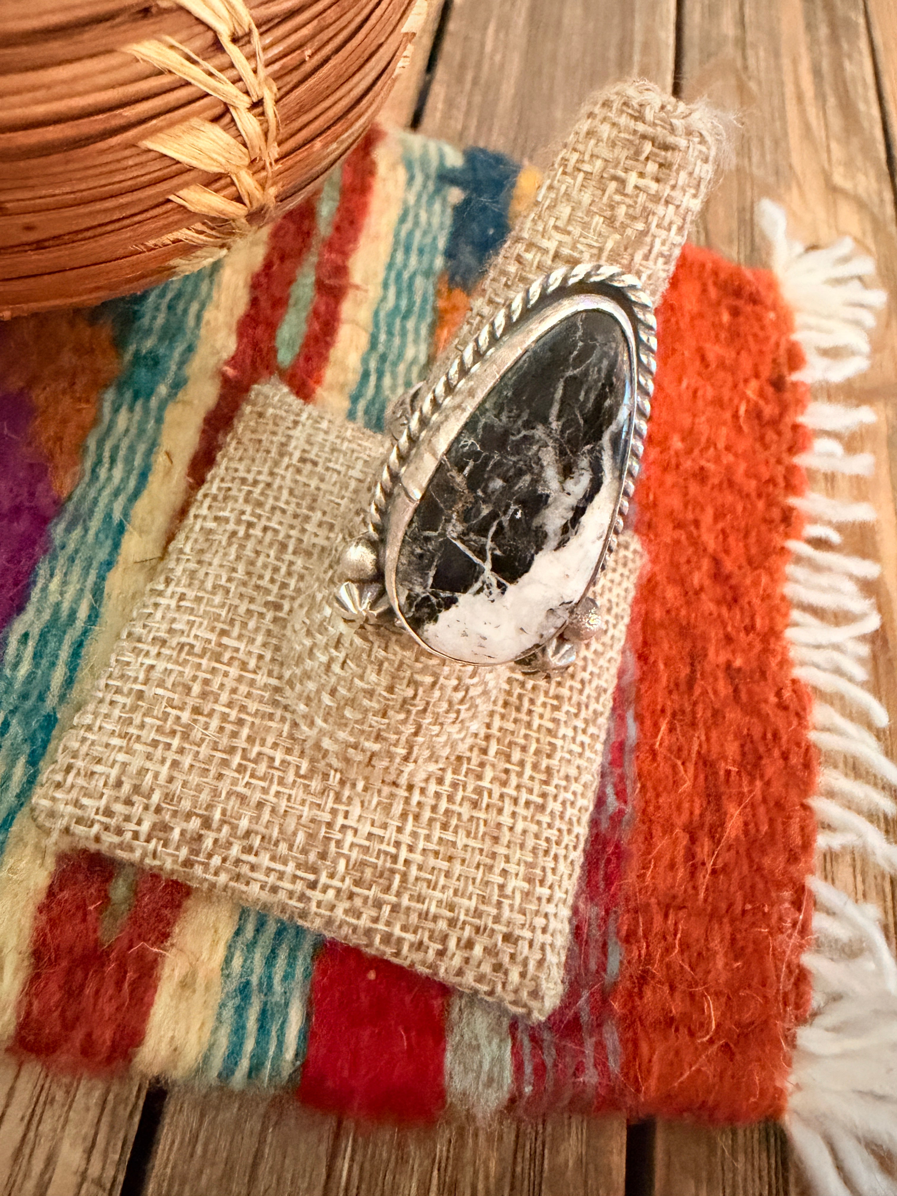 Handmade Sterling Silver and White Buffalo Adjustable Ring