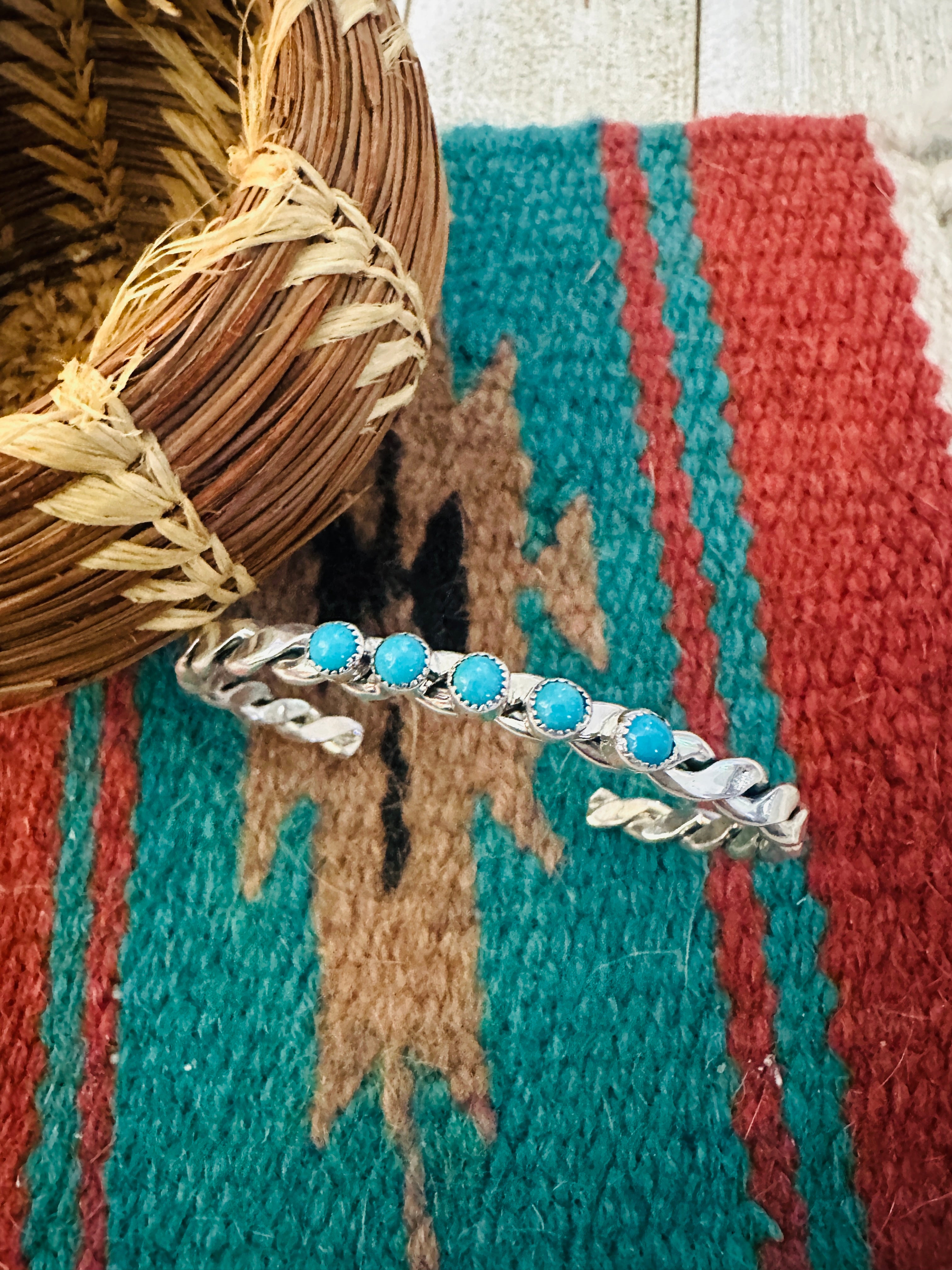 Handcrafted Twisted Sterling Silver & Turquoise Cuff Bracelet