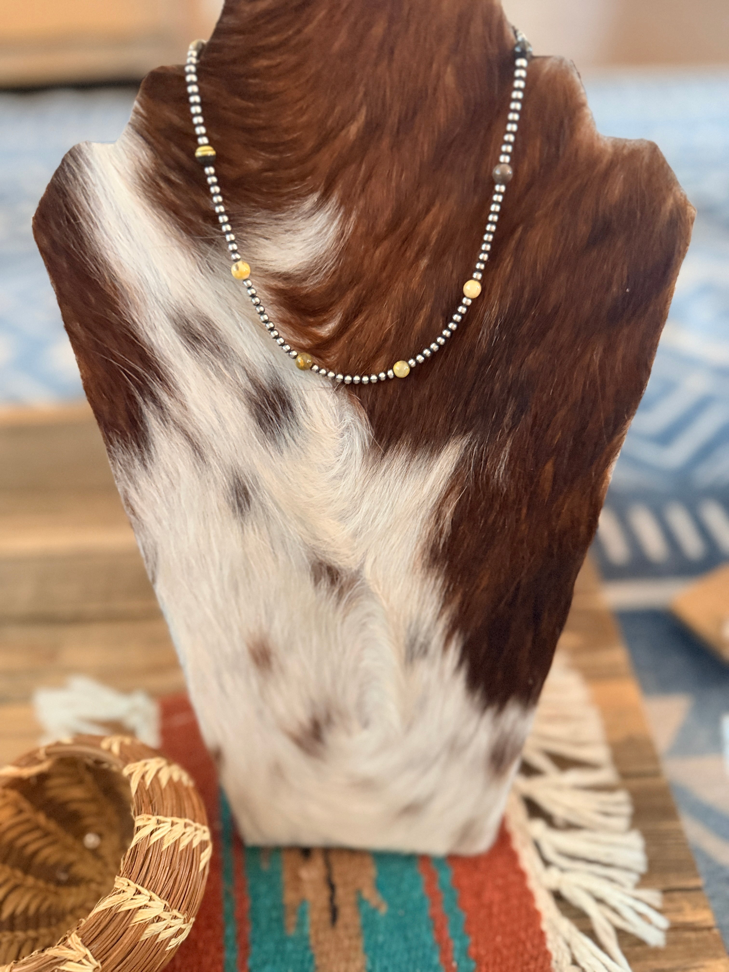 Handcrafted Bumblebee and Sterling Silver Pearl 14” Beaded Necklace