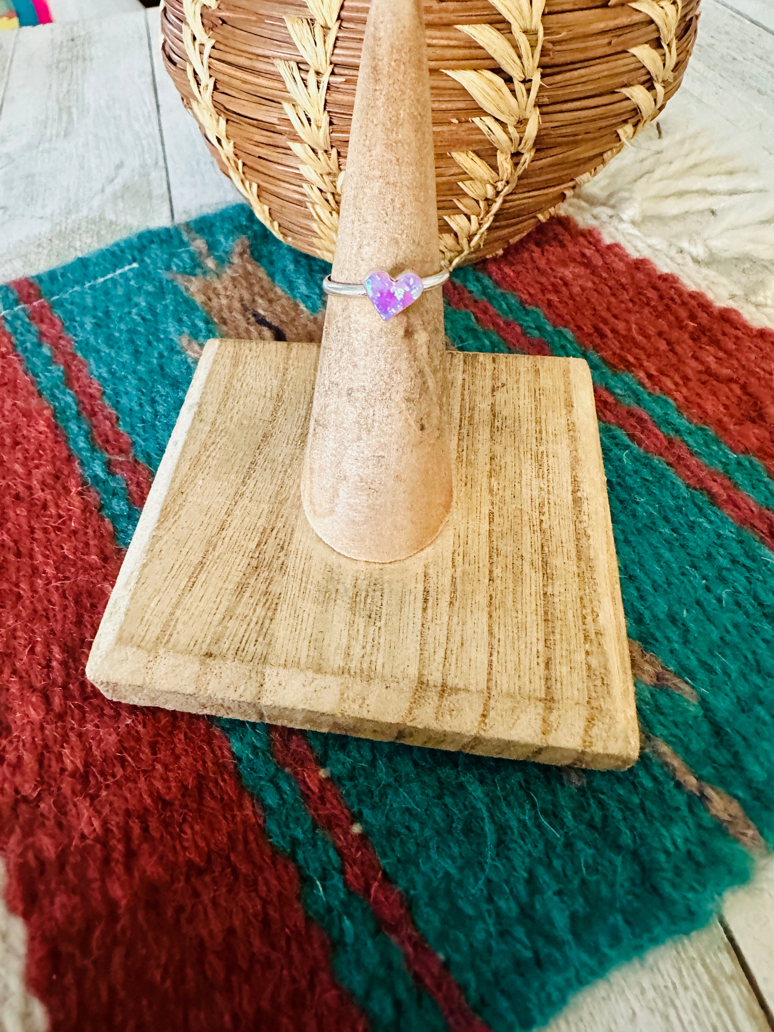 Handcrafted Sterling Silver & Pink Opal Heart Ring