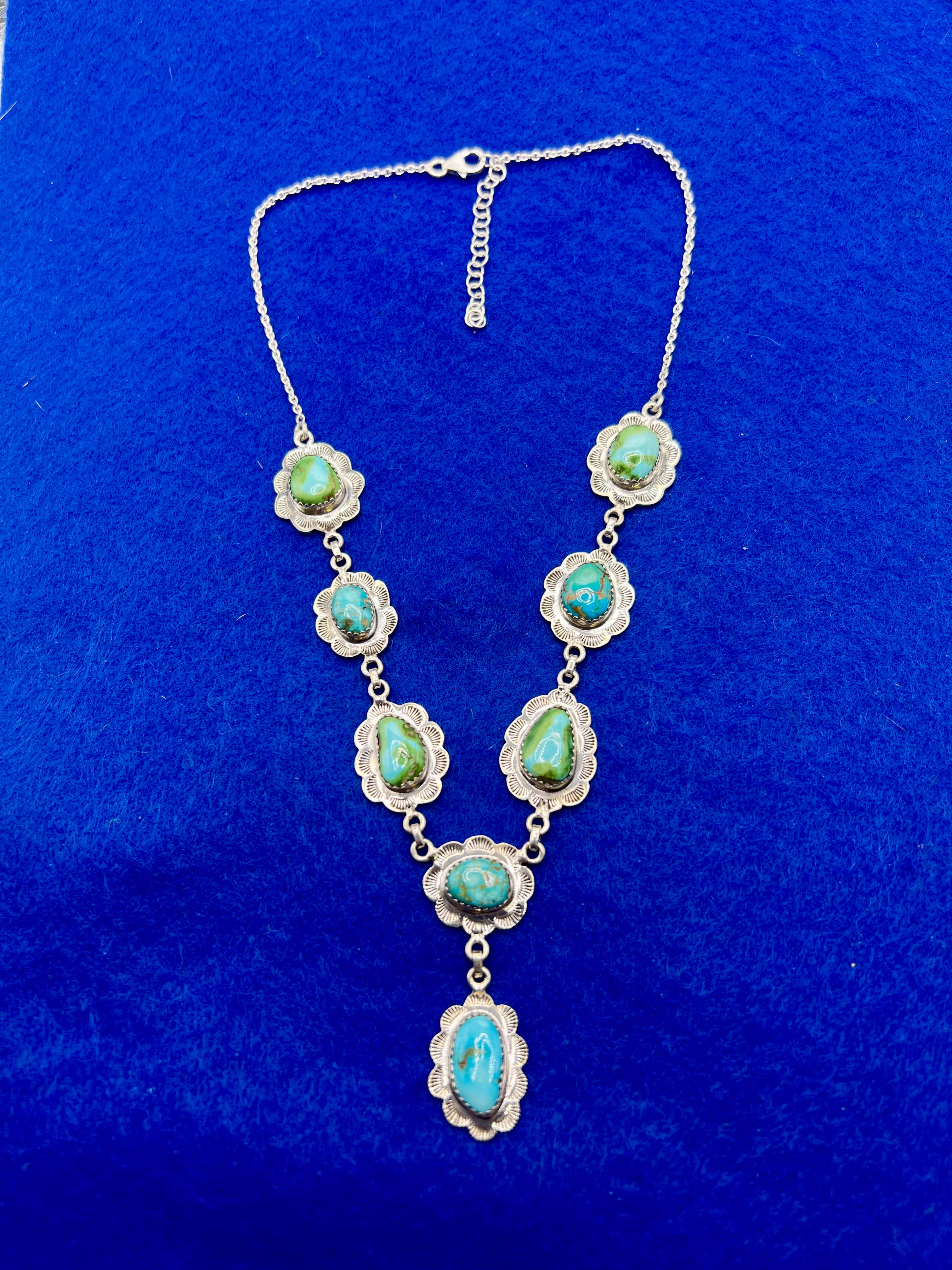 Handmade South Hill Sonoran Turquoise Cluster Sterling Silver Necklace