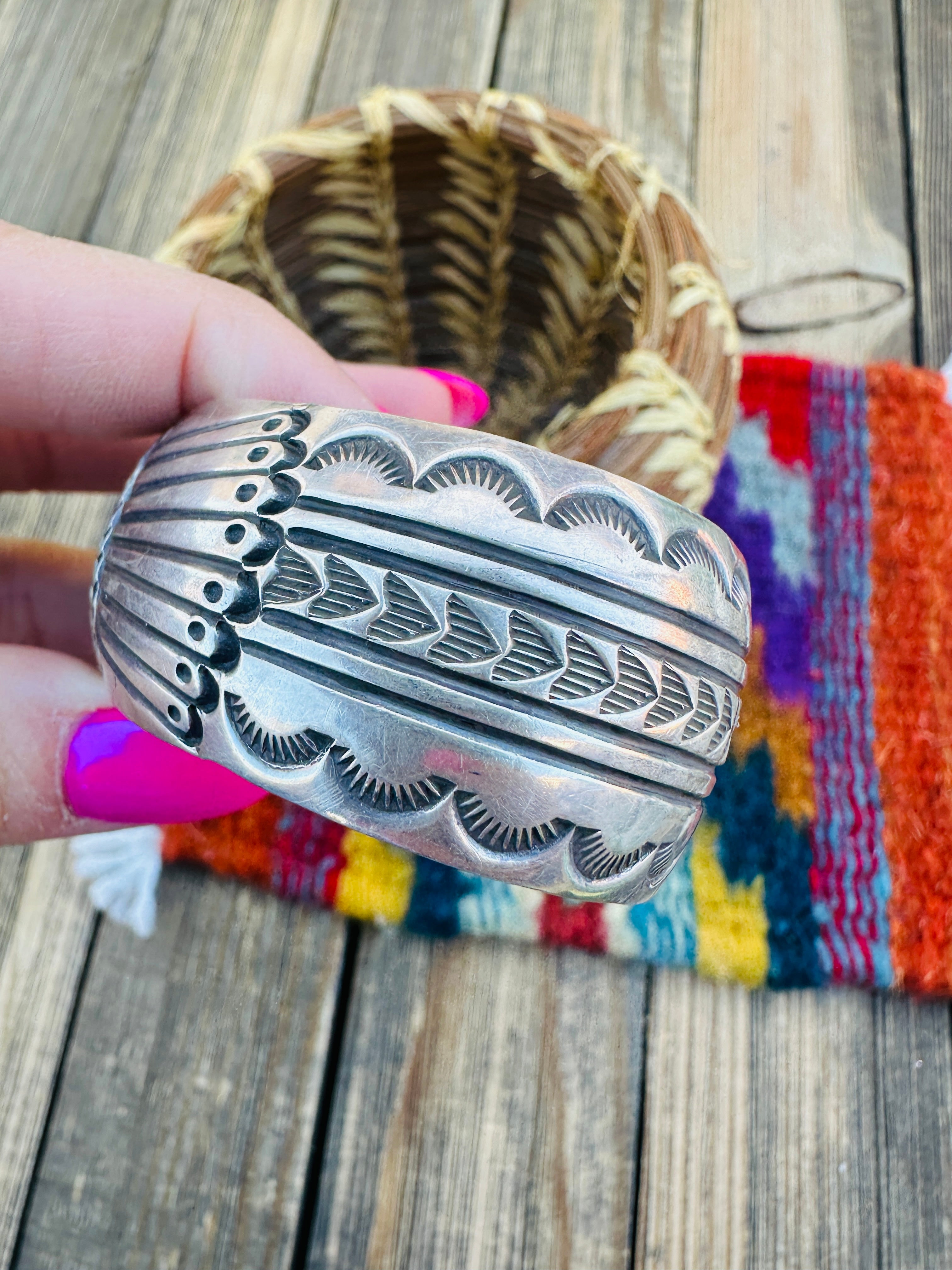 Handcrafted Old Pawn Sterling Silver Watch Cuff Bracelet