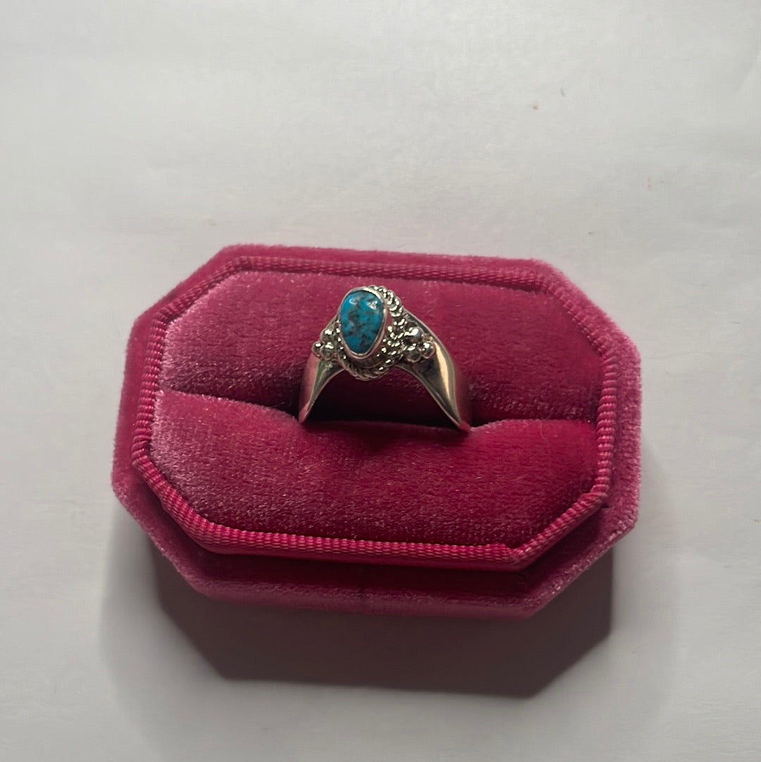Handcrafted Sterling Silver Single Stone Turquoise V Cut Ring