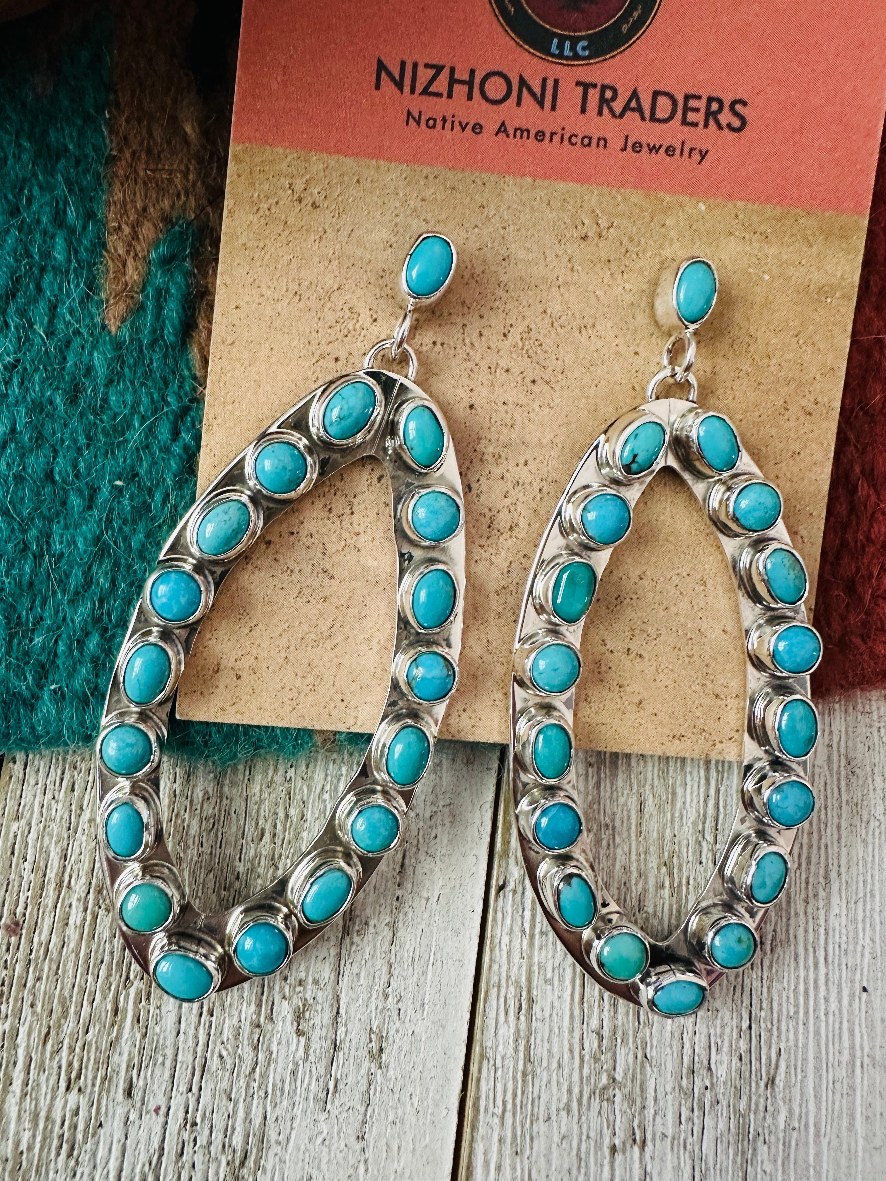 Navajo Sterling Silver & Turquoise Cluster Dangle Earrings