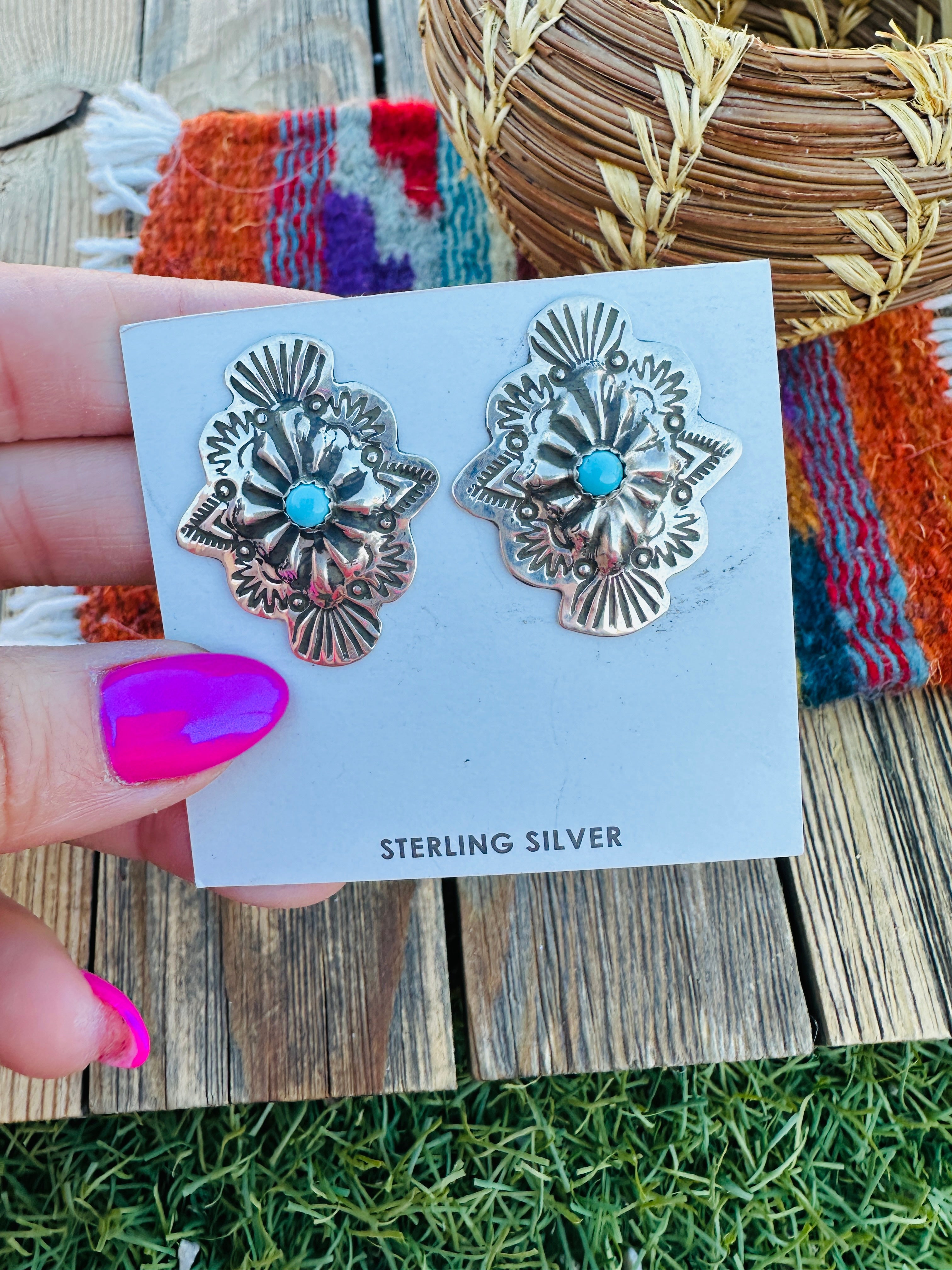 Handcrafted Turquoise & Sterling Silver Concho Post Earrings