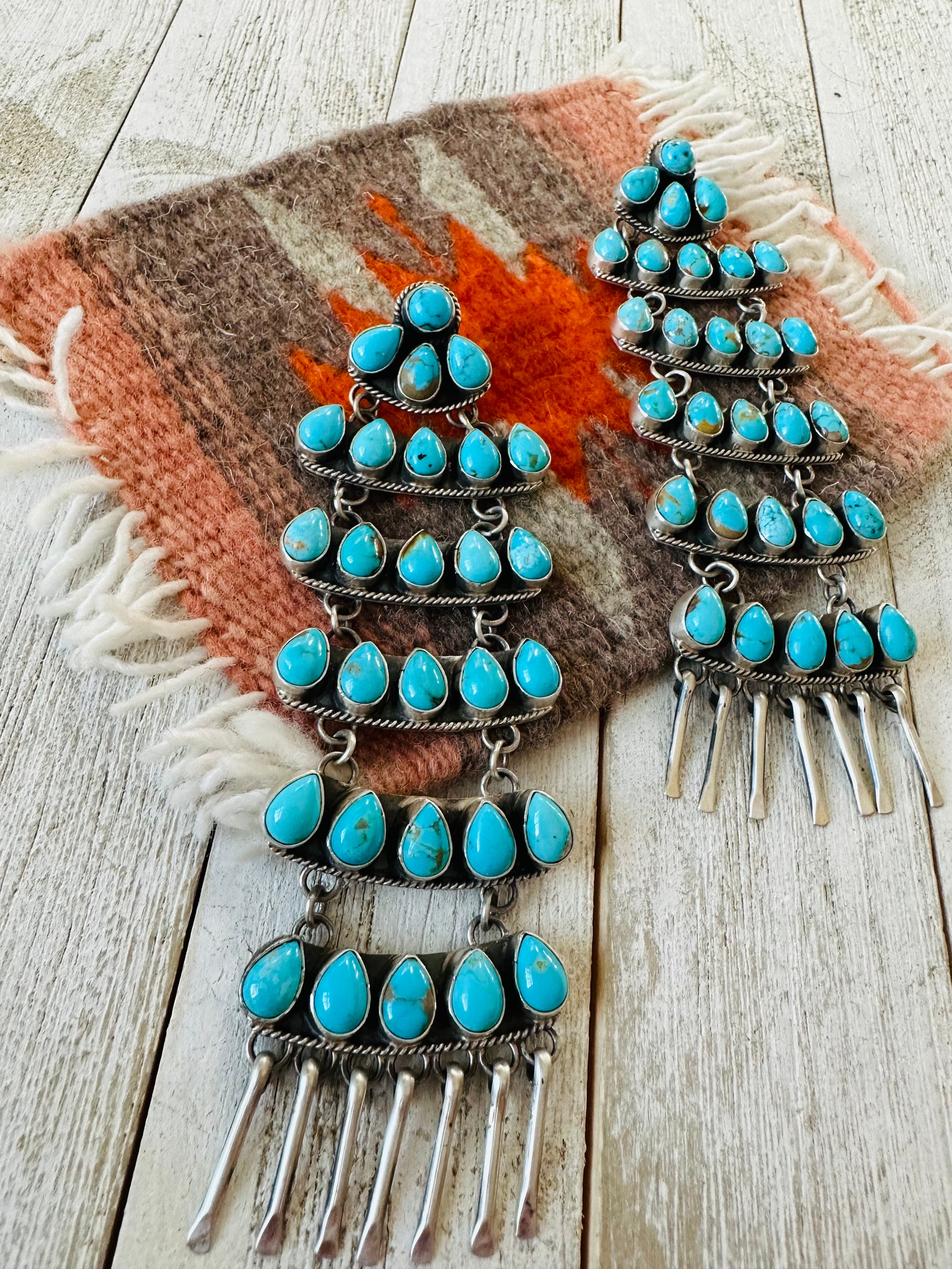 Navajo Turquoise & Sterling Silver Chandelier Dangle Earrings