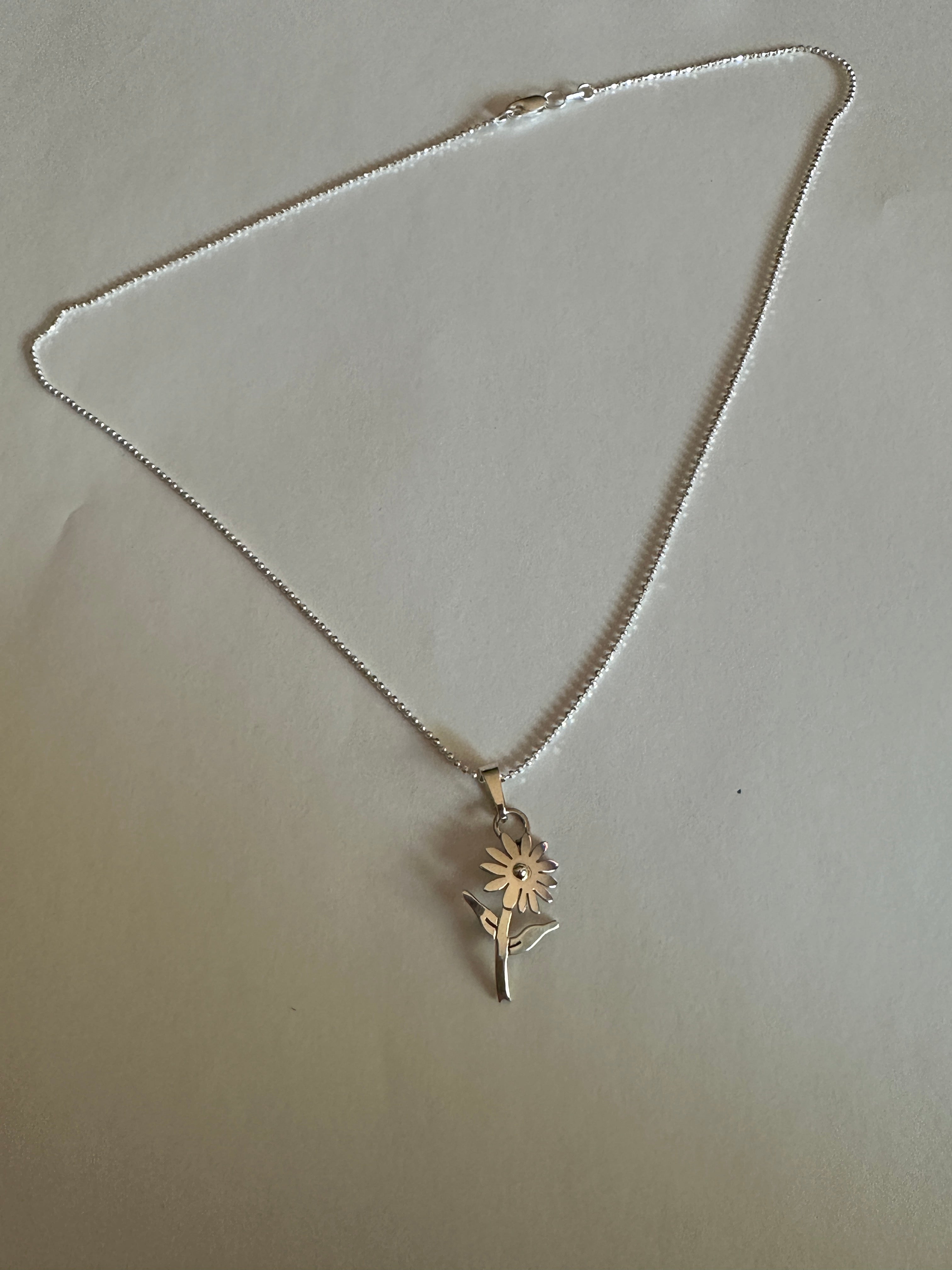 Flower on Stem Pendant Necklace