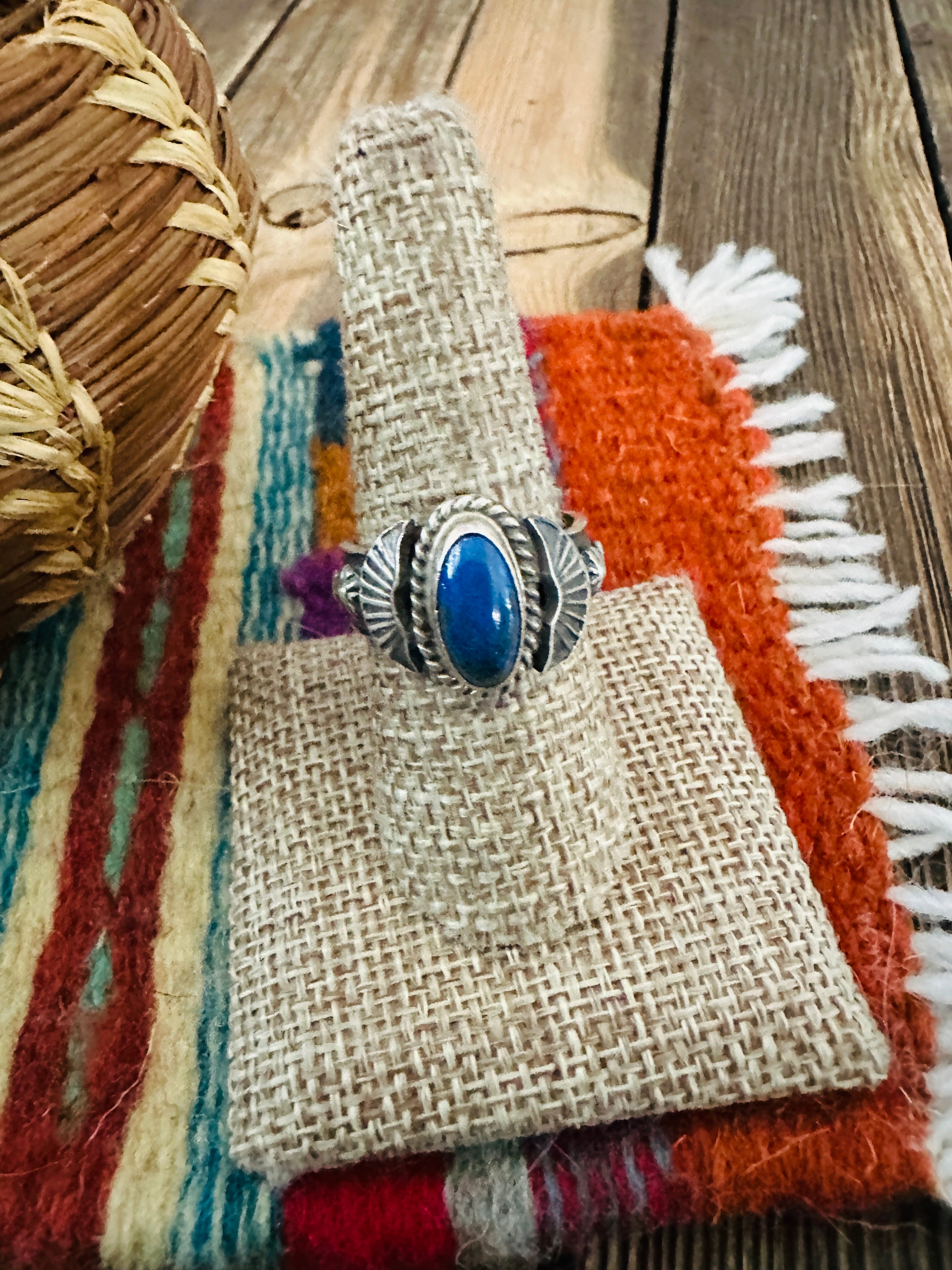 Old Pawn Handcrafted Lapis & Sterling Silver Ring Size 9