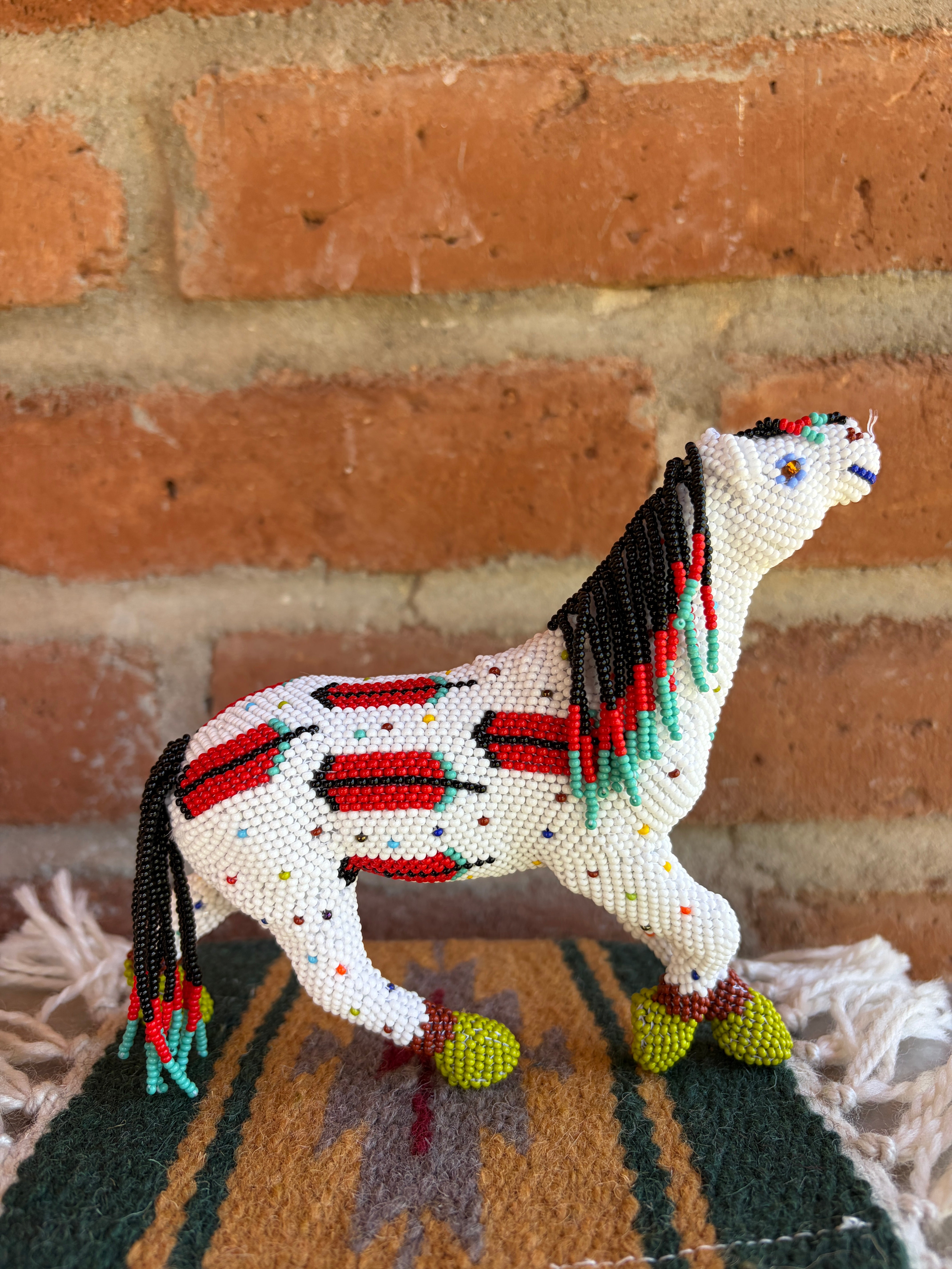 Handmade Peyote Stitched Horse Figurine- Large White