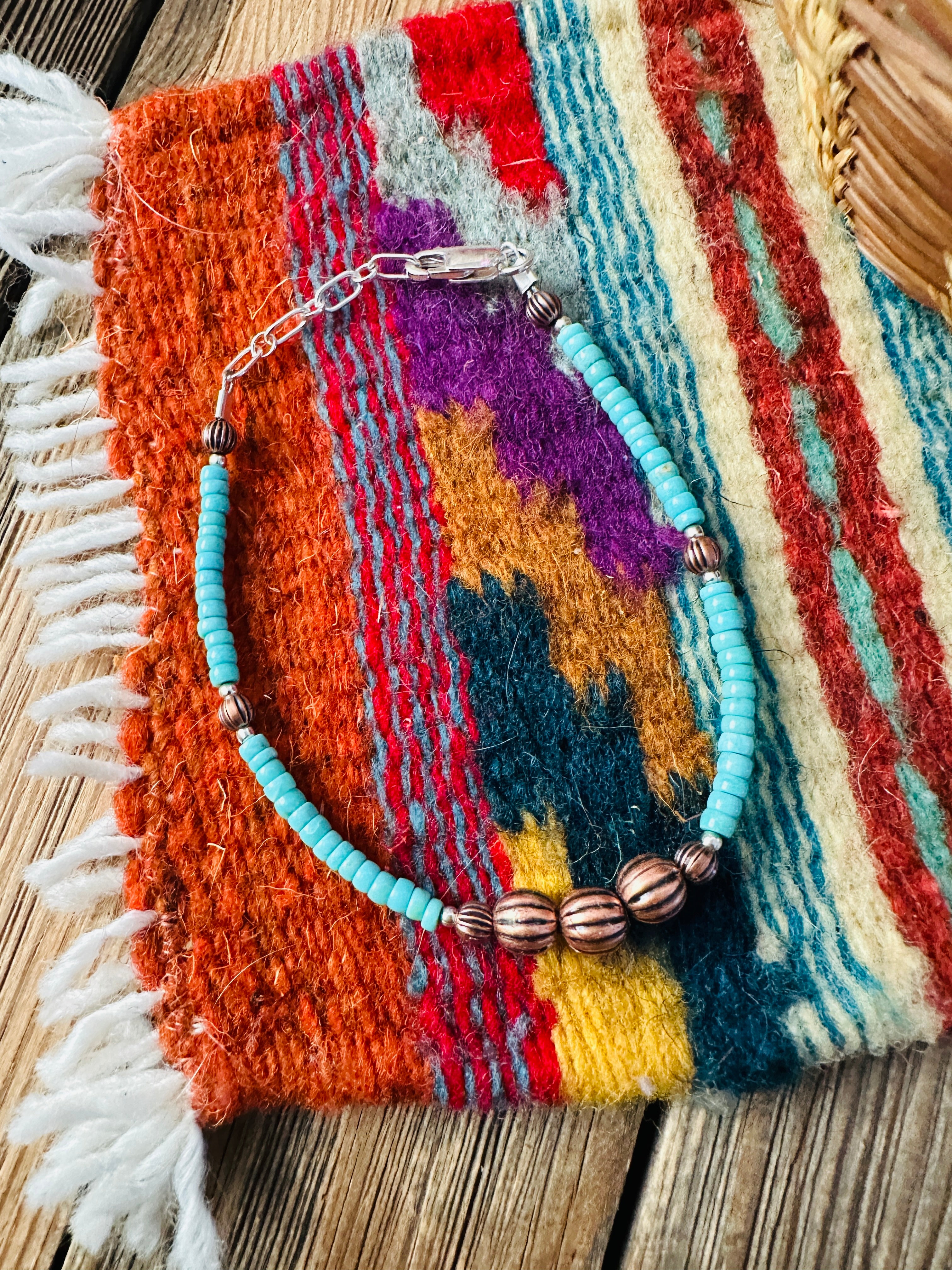 Handcrafted Turquoise & Copper Beaded Bracelet