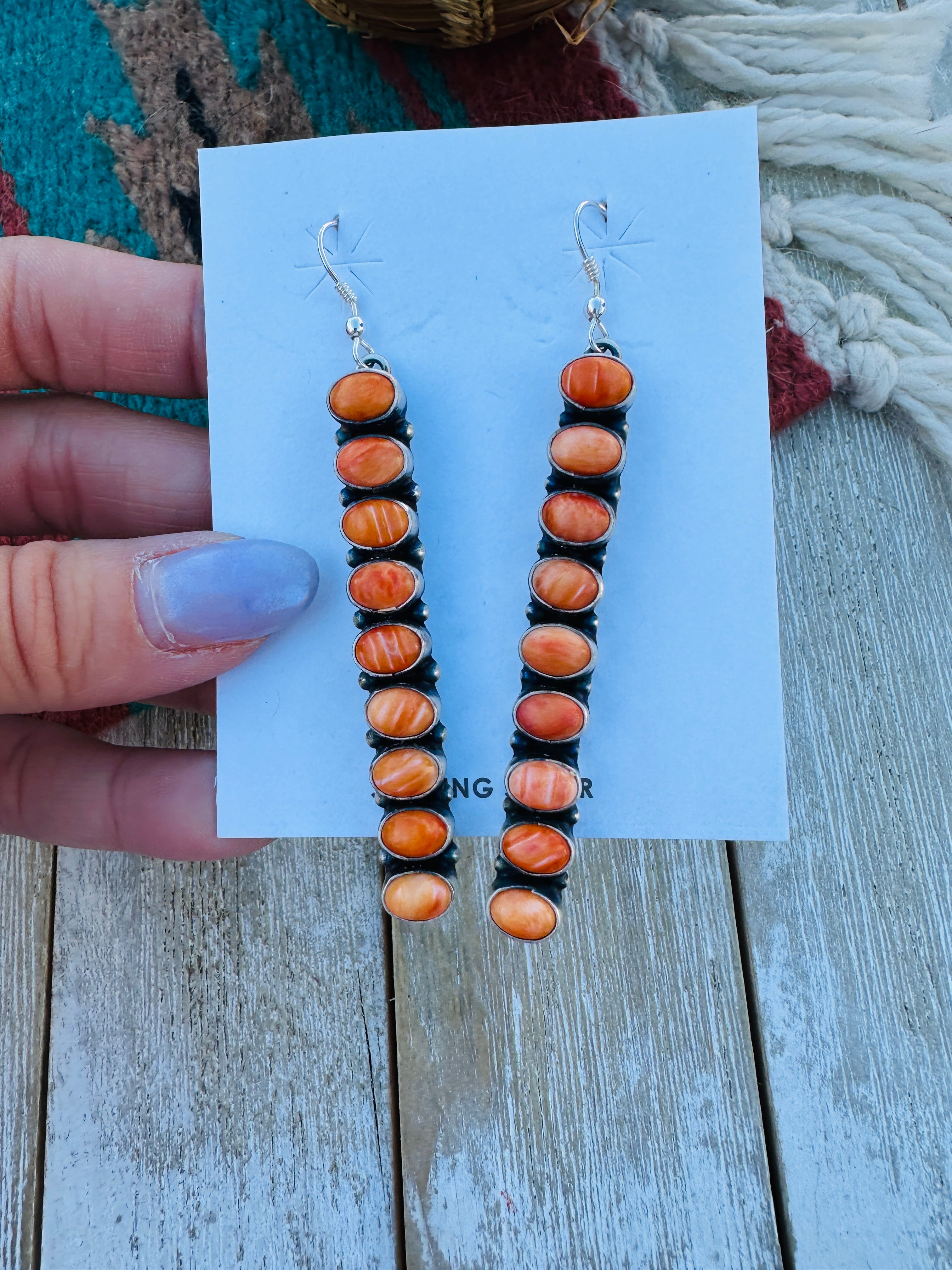 Handcrafted Orange Spiny Oyster & Sterling Silver Dangle Earrings