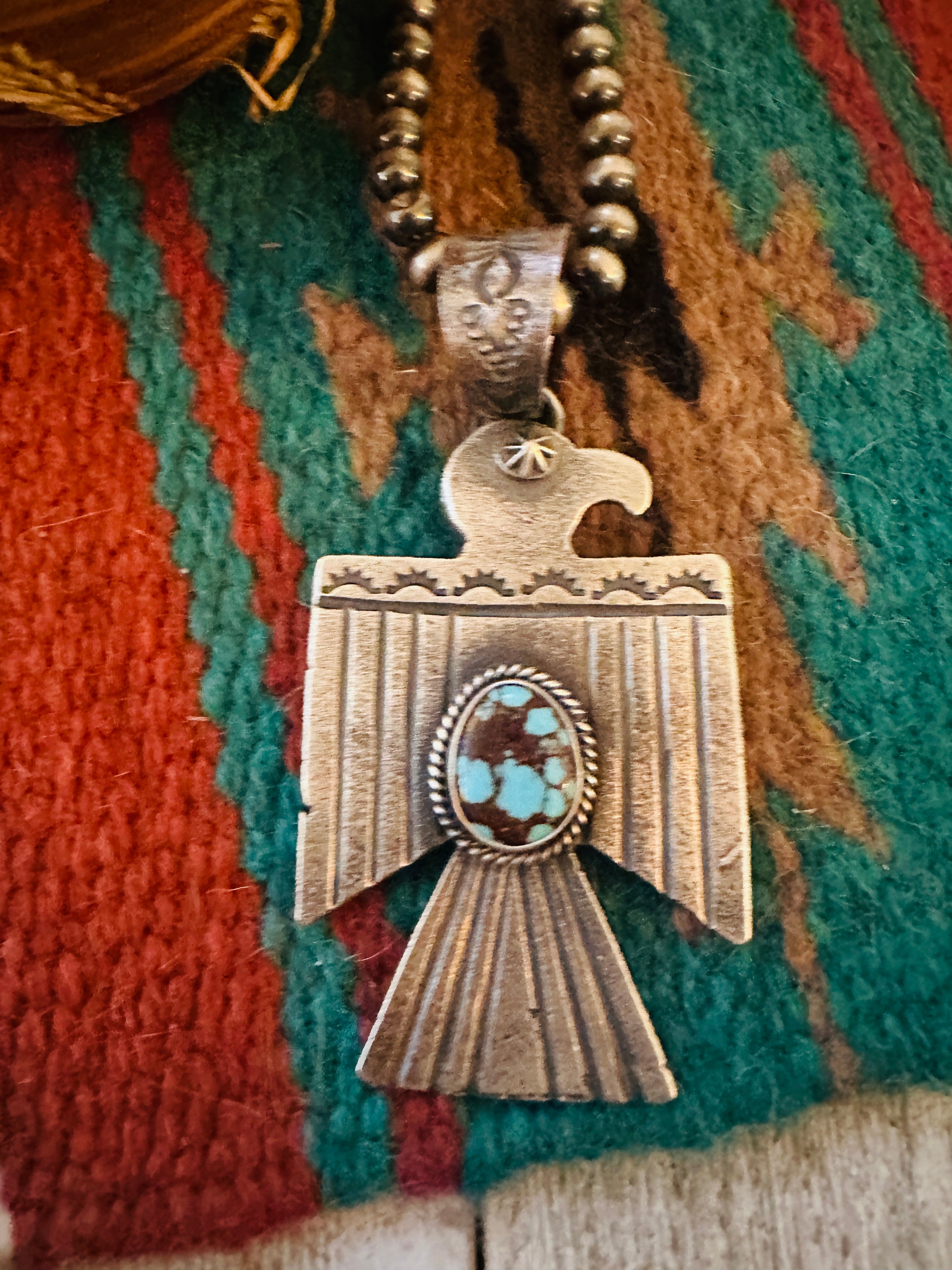 Handcrafted Sterling Silver & Turquoise Number 8 Thunderbird Pendant by Kevin Billah