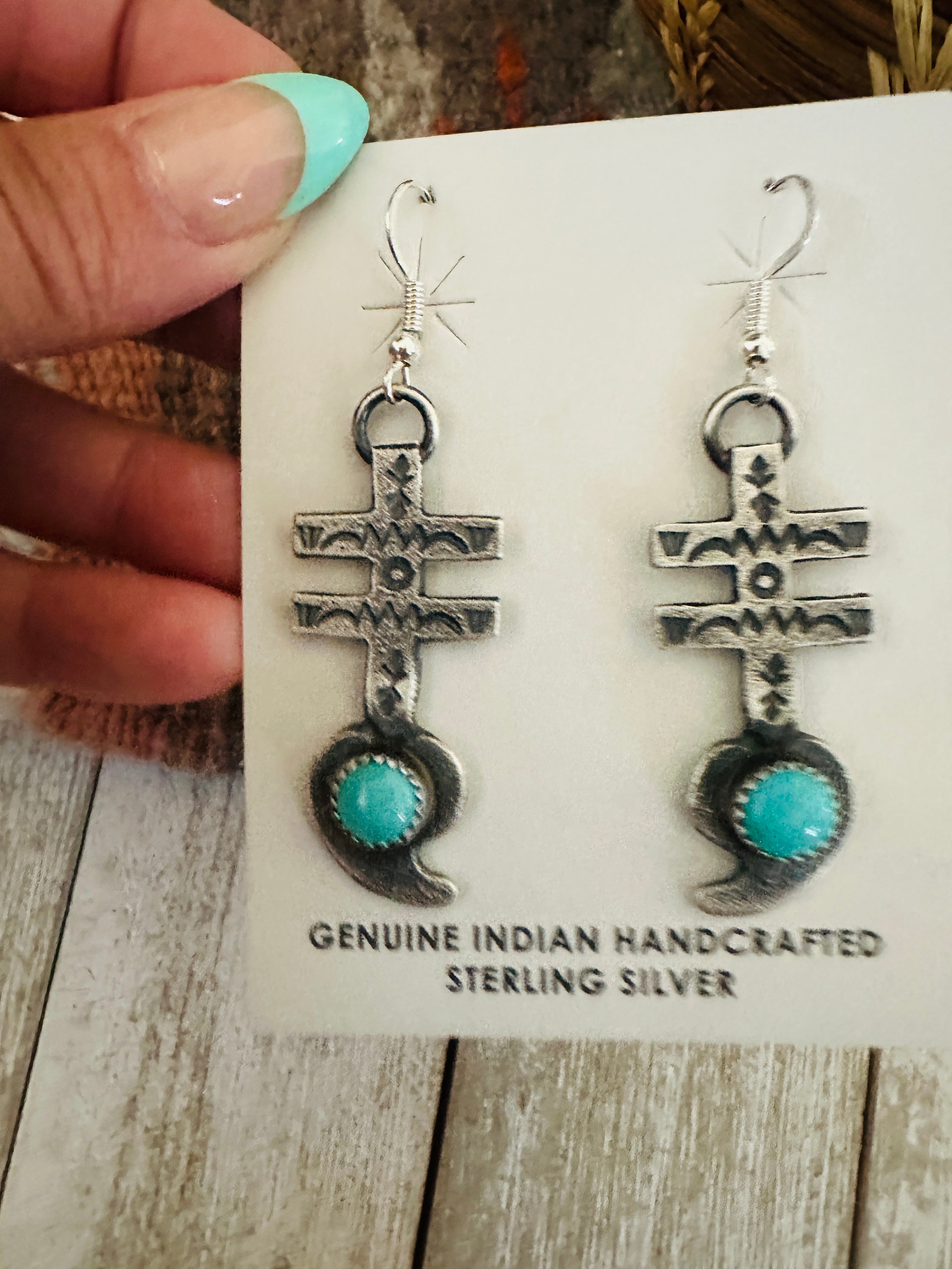 Handcrafted Turquoise & Sterling Silver Dragonfly Dangle Earrings by Kevin Billah