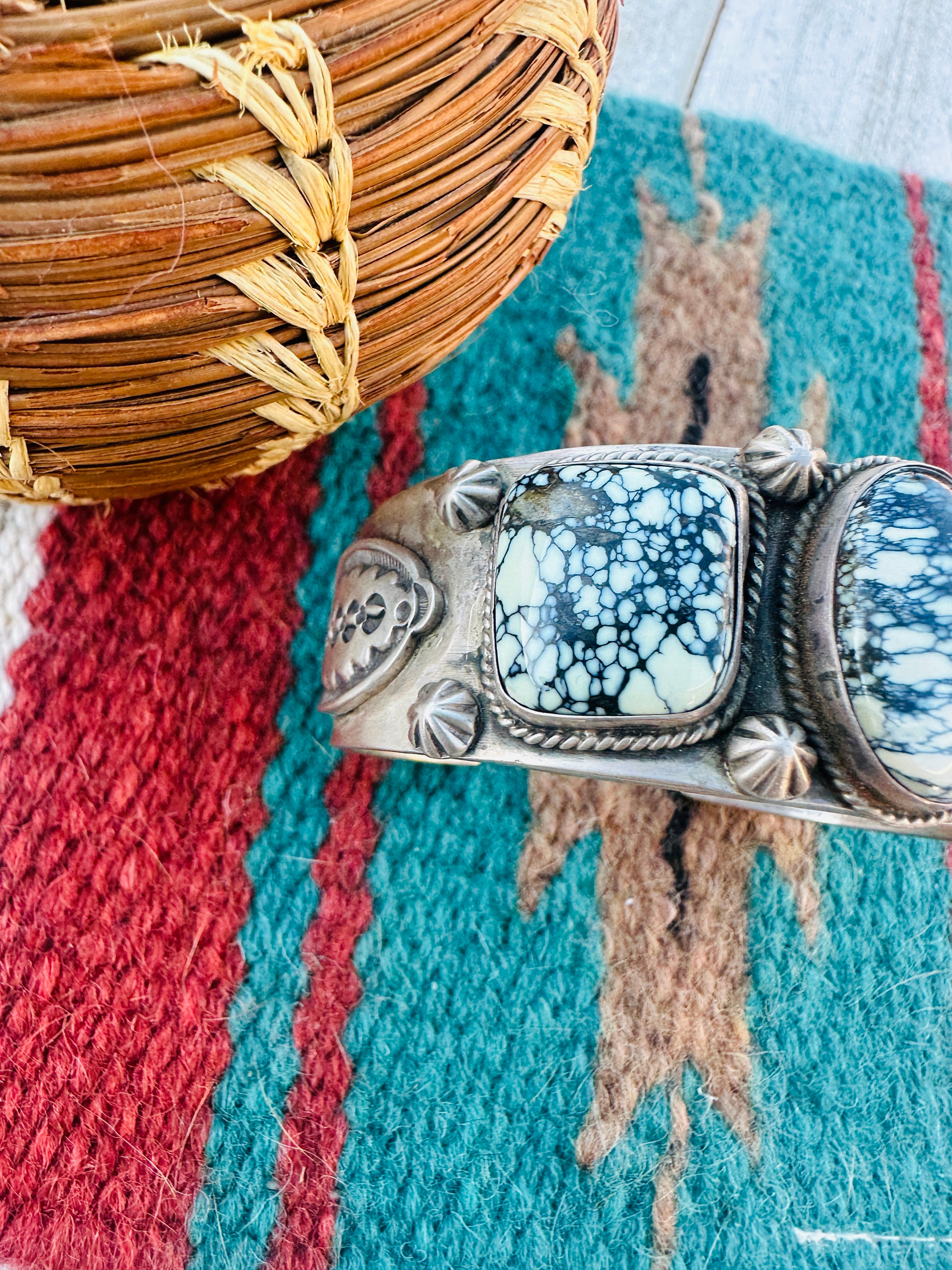 Handcrafted Old Pawn Sterling Silver & Variscite Cuff Bracelet