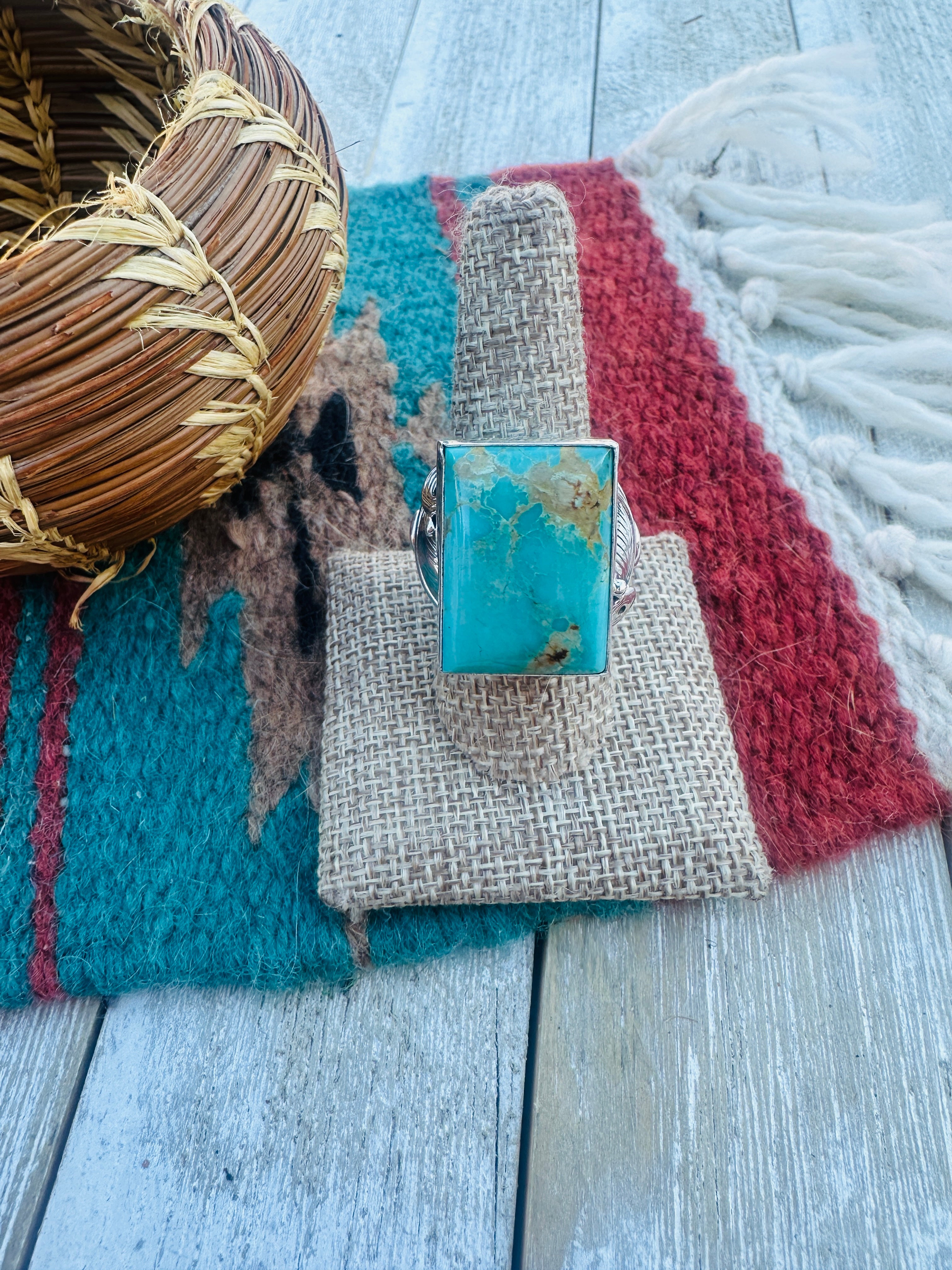 Handcrafted Turquoise & Sterling Silver Ring Size 9