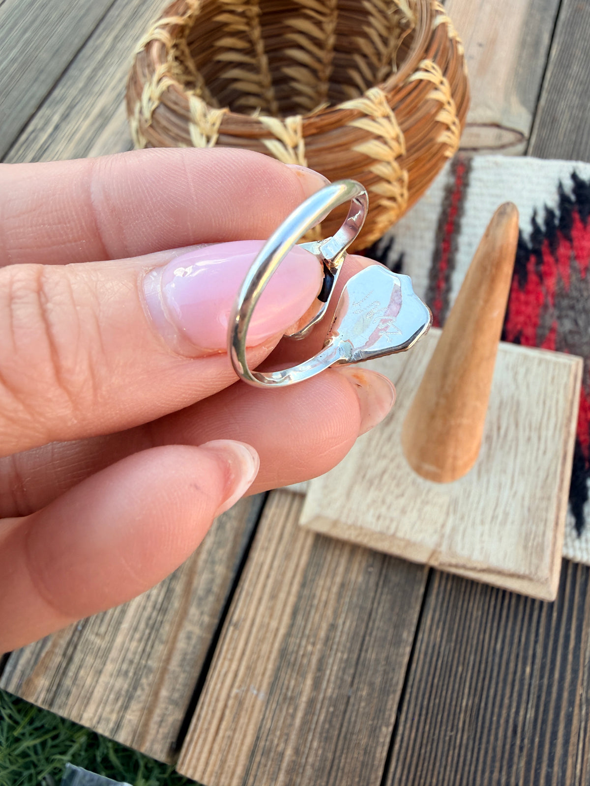 Handcrafted Turquoise & Sterling Silver Inlay Heart Adjustable Ring