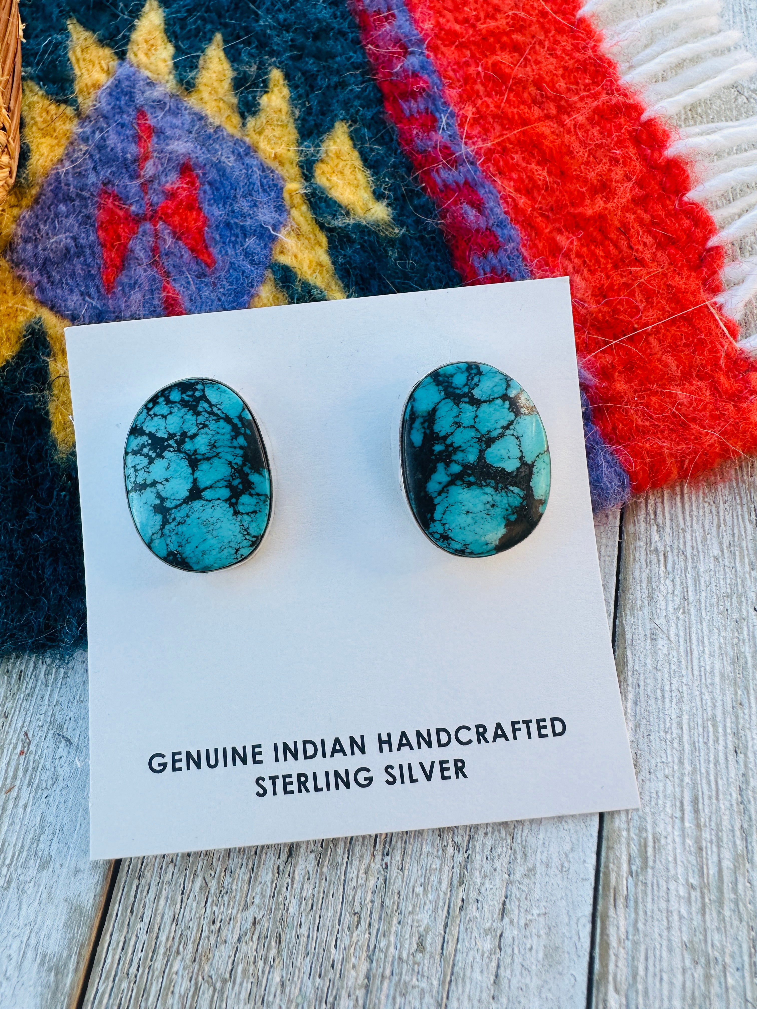 Handcrafted Kingman Web Turquoise & Sterling Silver Post Earrings