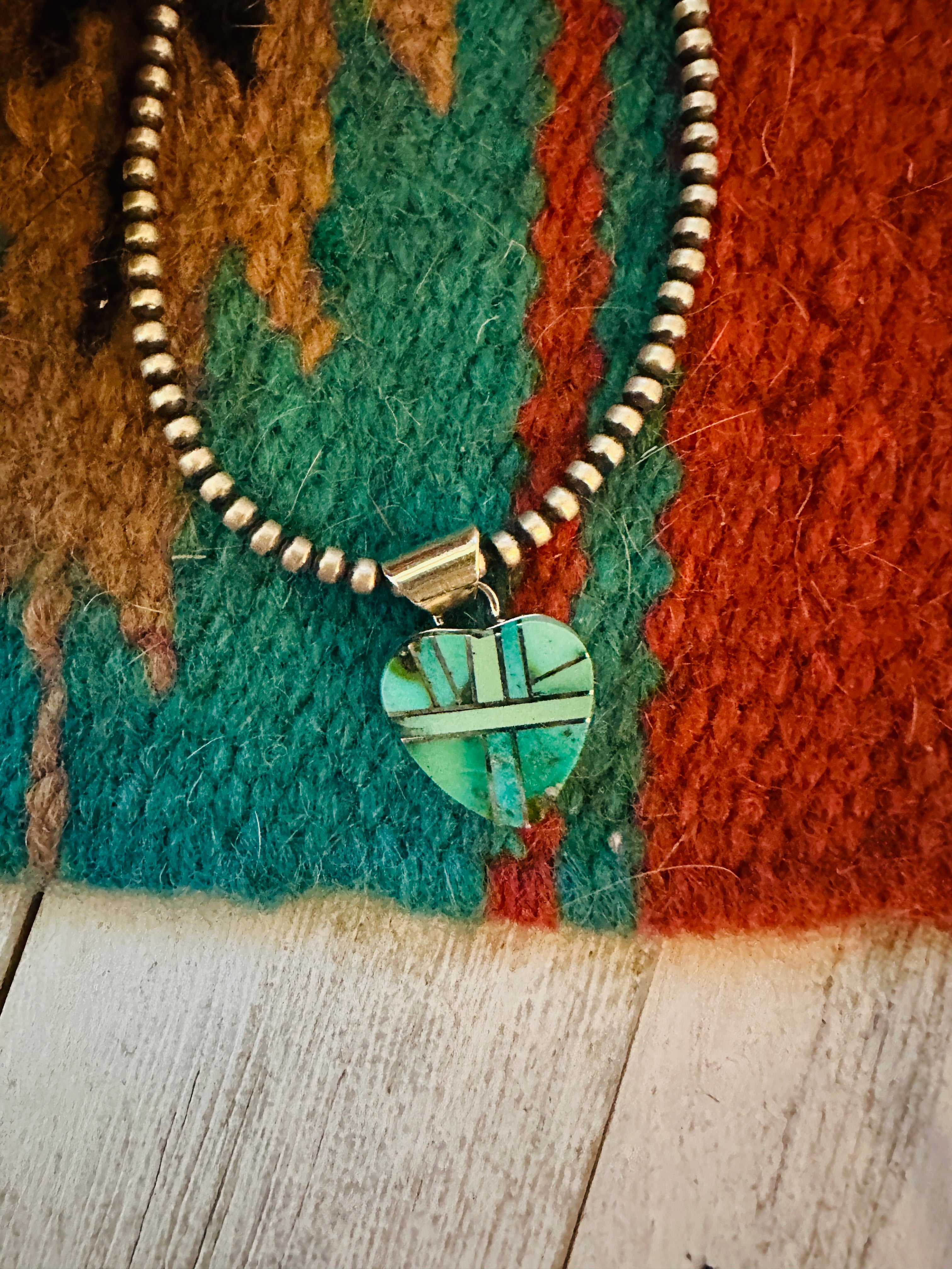 Handcrafted Turquoise & Sterling Silver Inlay Heart Pendant