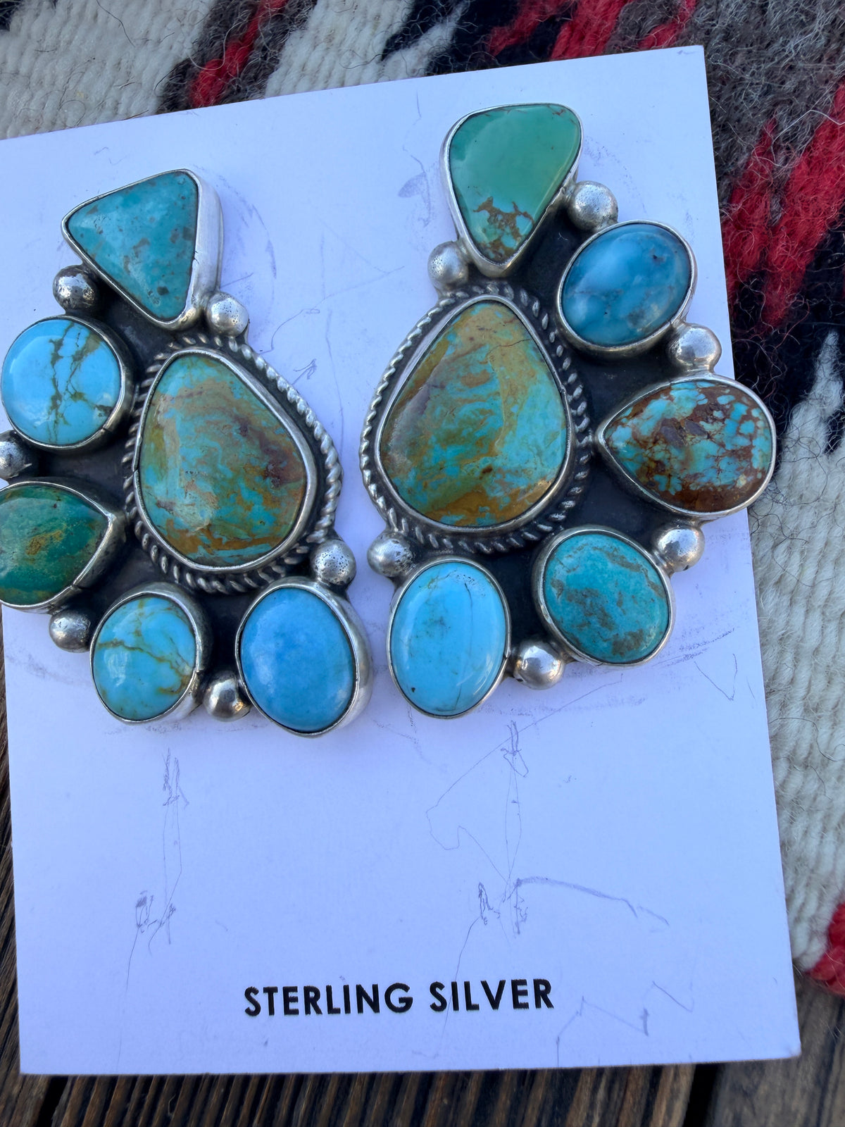 Handcrafted Turquoise & Sterling Silver Cluster Post Earrings by Geraldine James