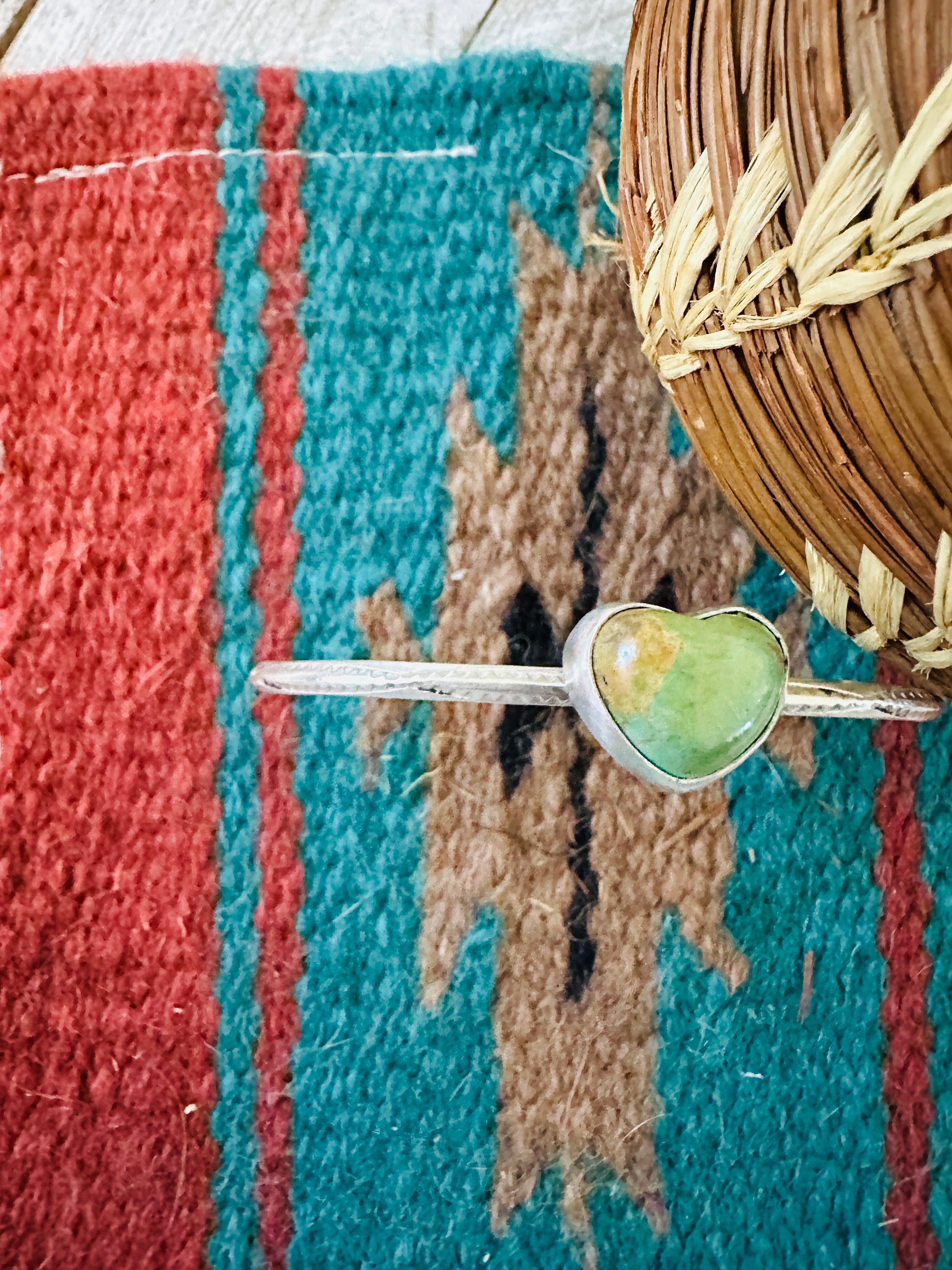 Handcrafted Turquoise & Sterling Silver Heart Cuff Bracelet