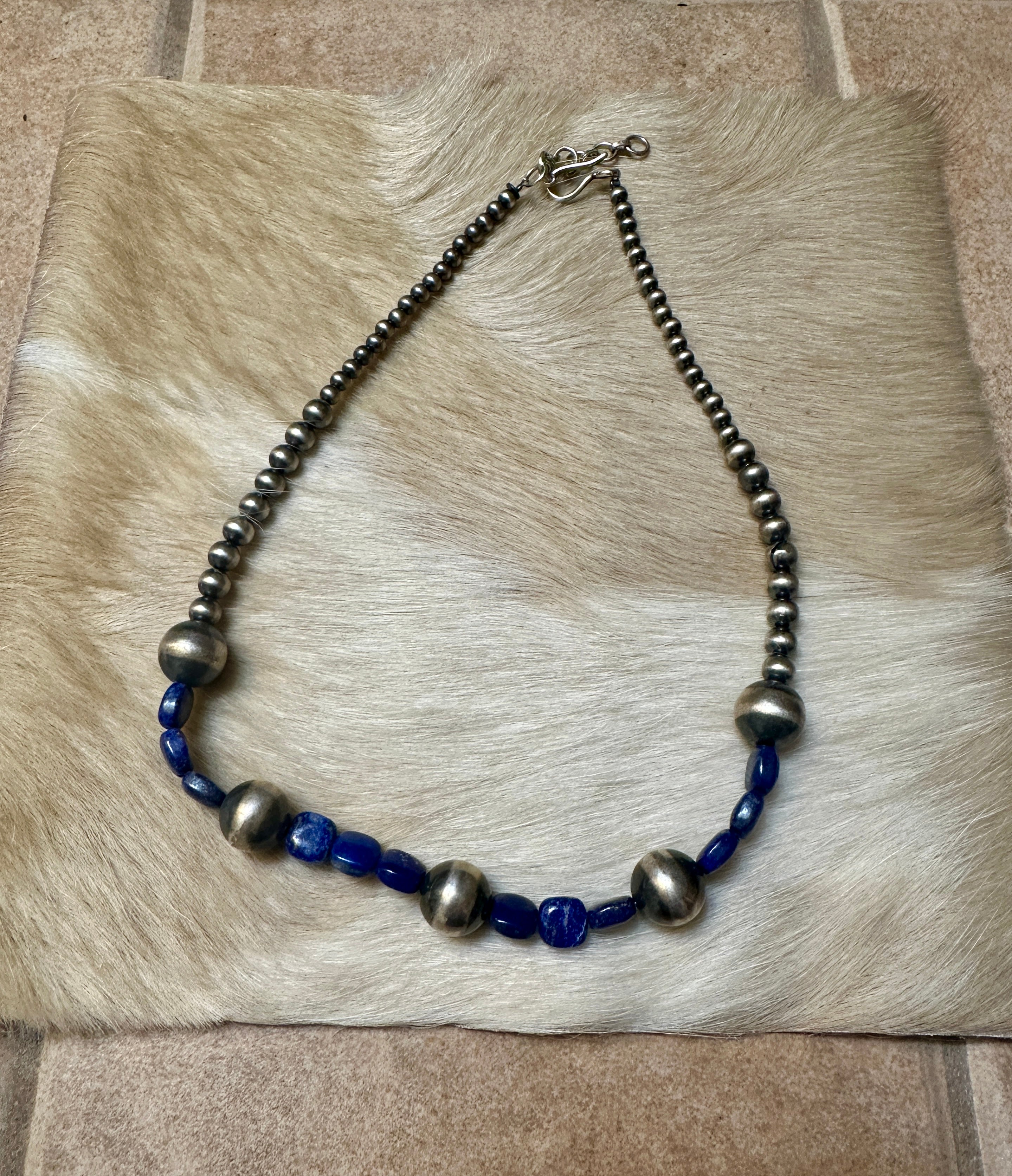 Handmade Lapis & Sterling Silver Beaded Necklace