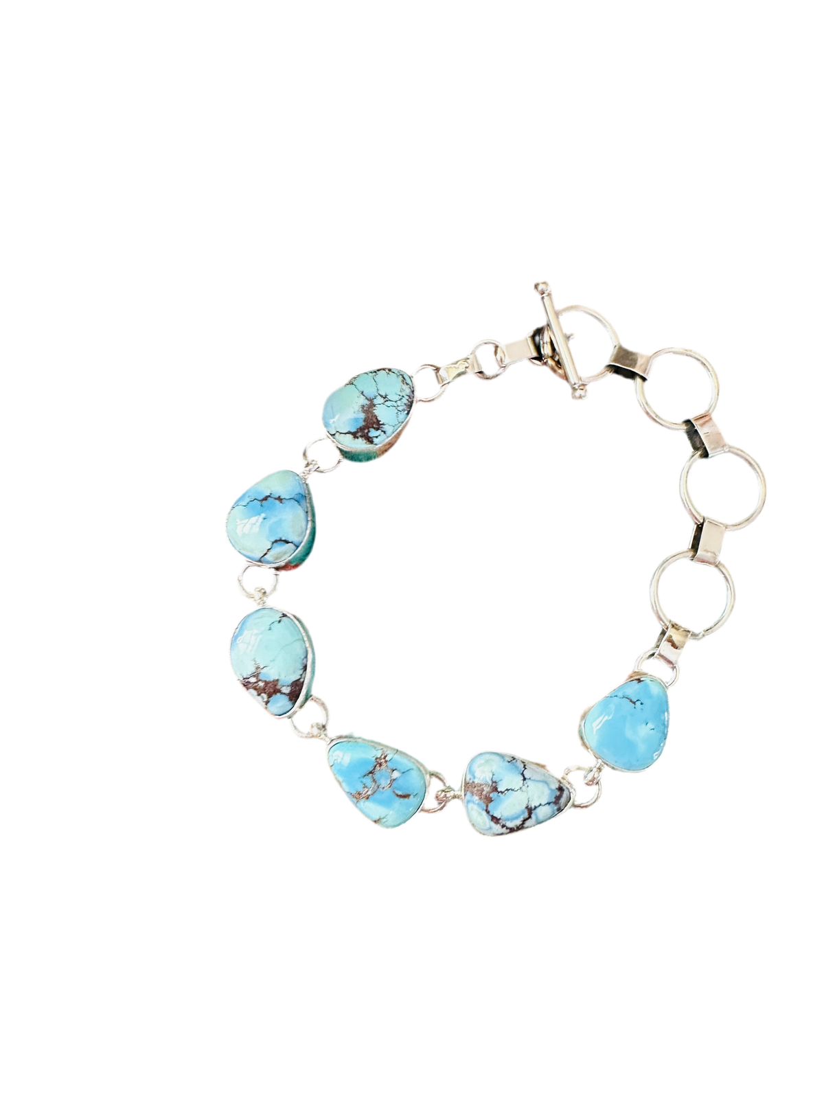 Handcrafted Golden Hills Turquoise & Sterling Silver Link Bracelet
