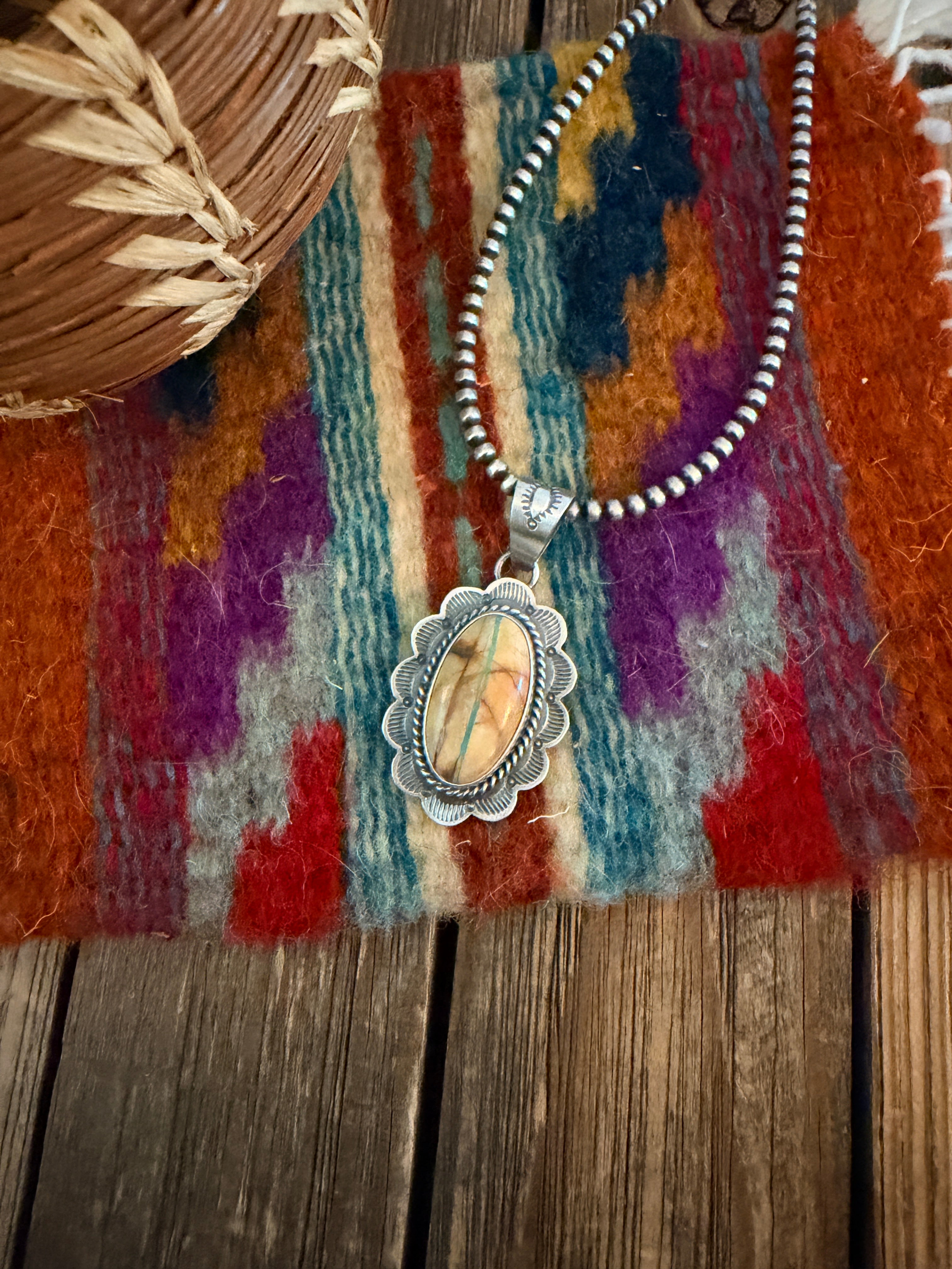 Handcrafted Sterling Silver & Royston Ribbon Turquoise Pendant by David Skeets
