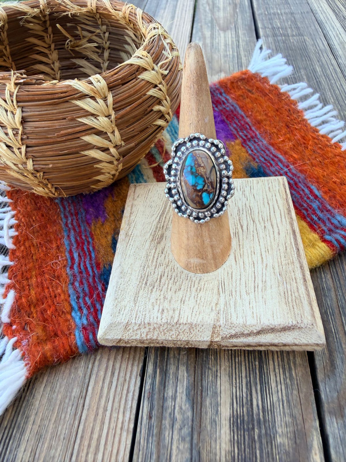 Handcrafted Royston Turquoise & Sterling Silver Ring 6 by Rosella Paxson
