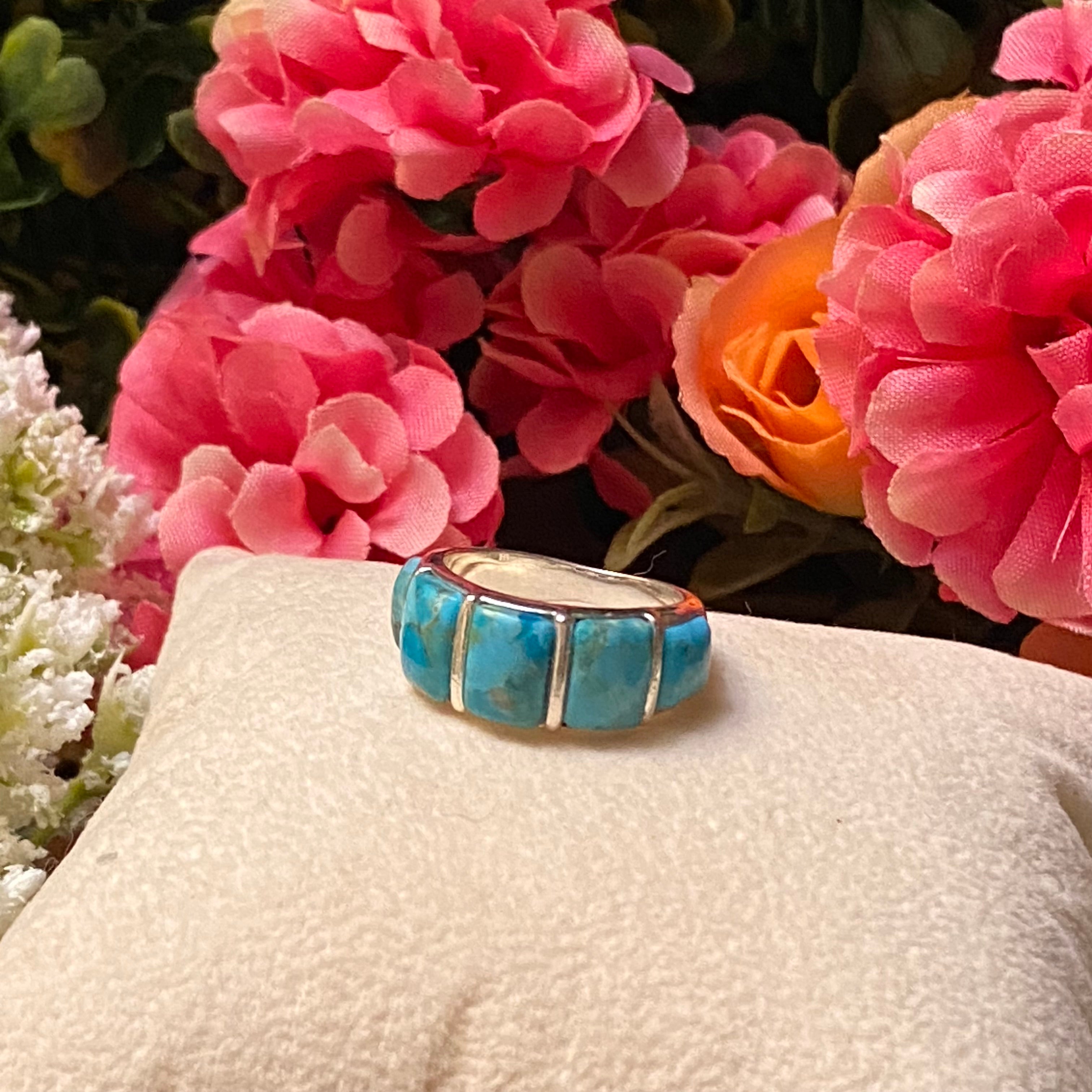 Sterling Silver Five Stone Turquoise Ring Size 6.5