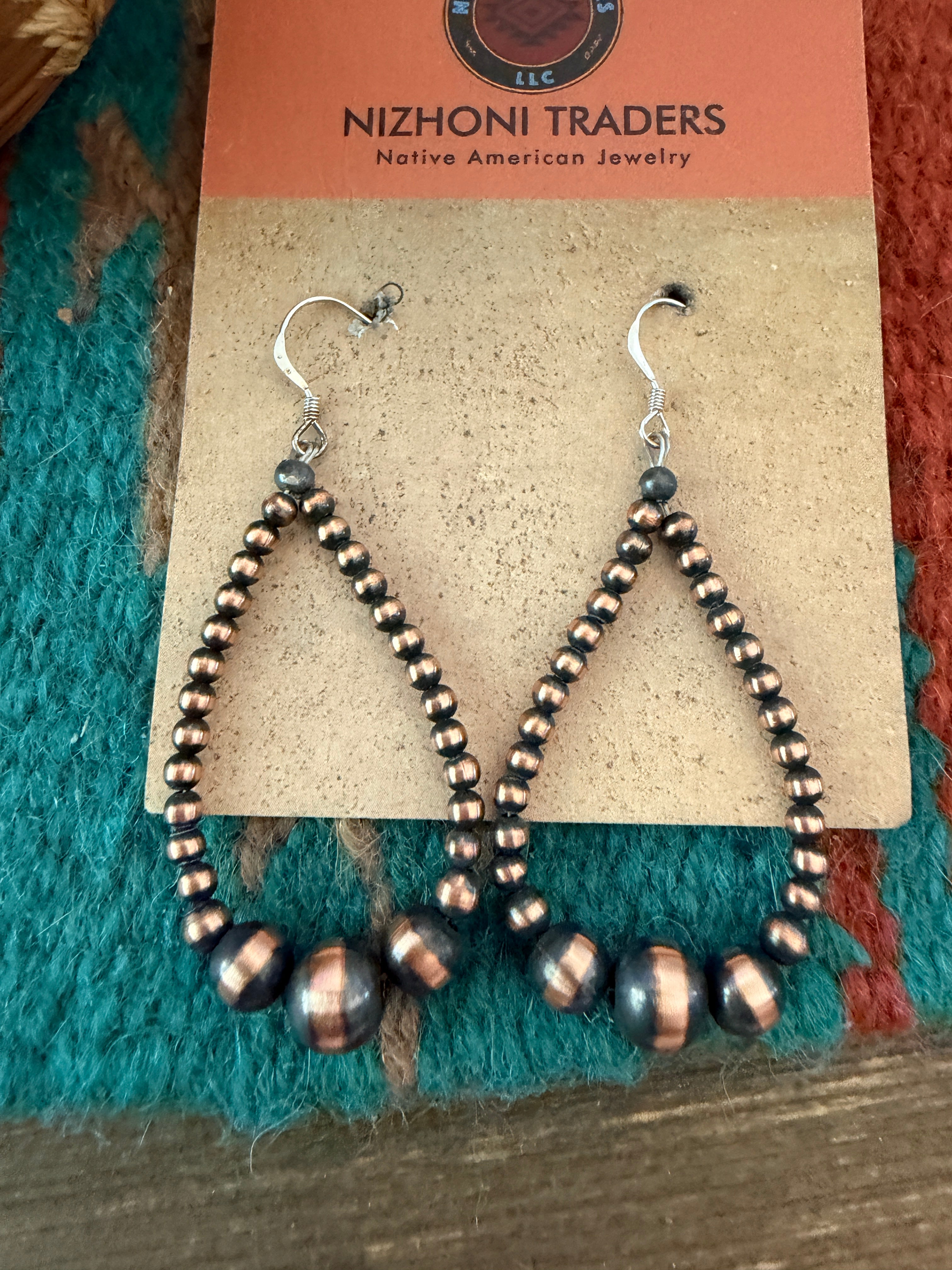 Handcrafted Copper Beaded Dangle Hoop Earrings