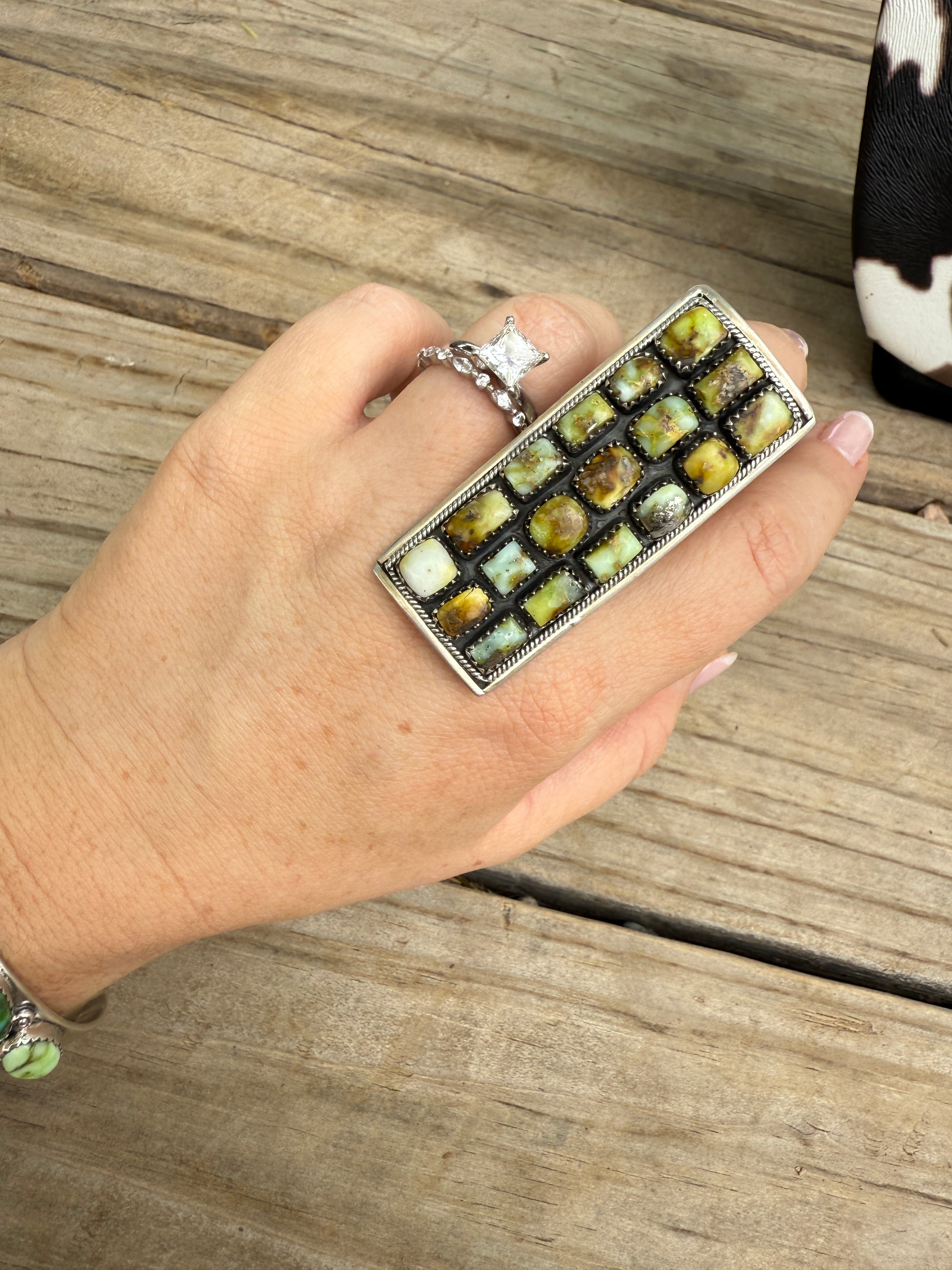 Handmade Palomino Turquoise & Sterling Adjustable Cluster Ring