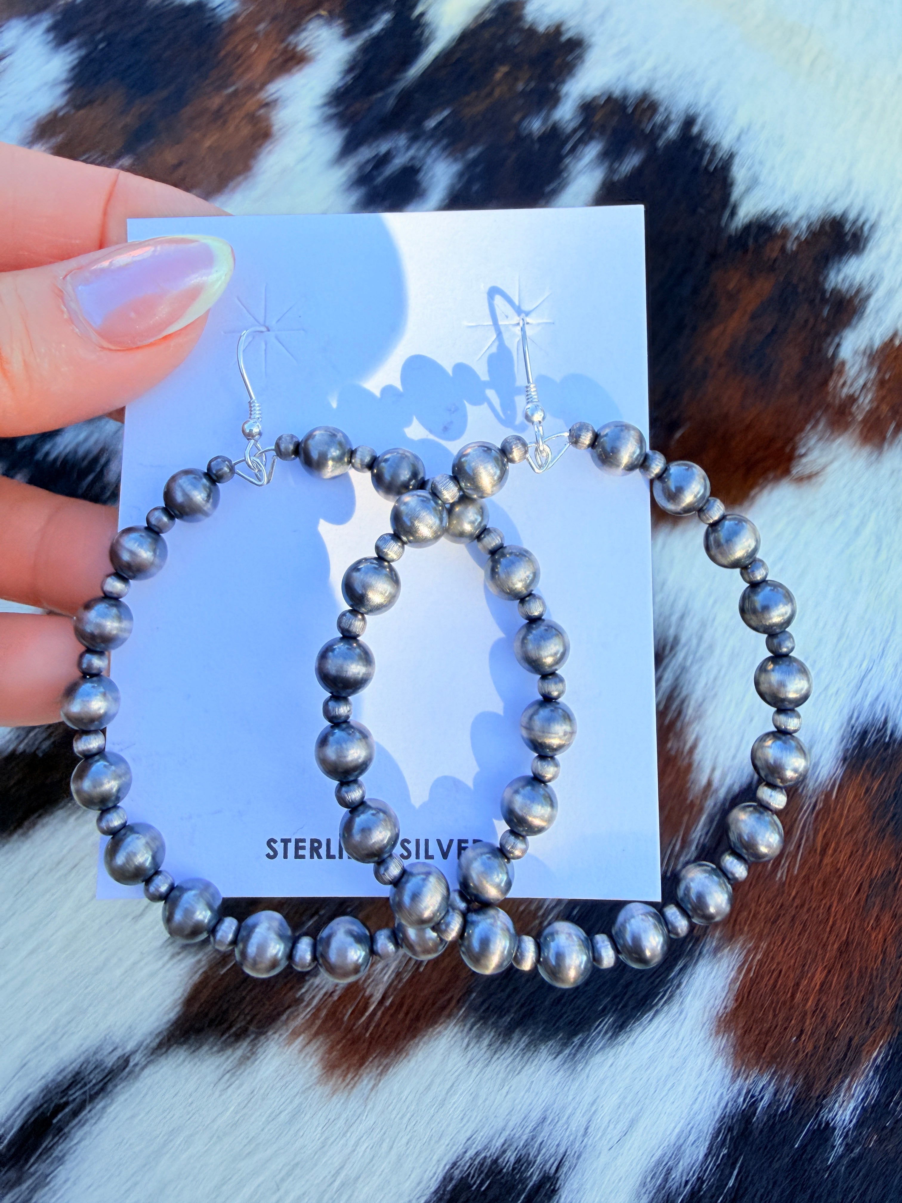 Handcrafted Sterling Silver Pearl Beaded Dangle Hoop Earrings
