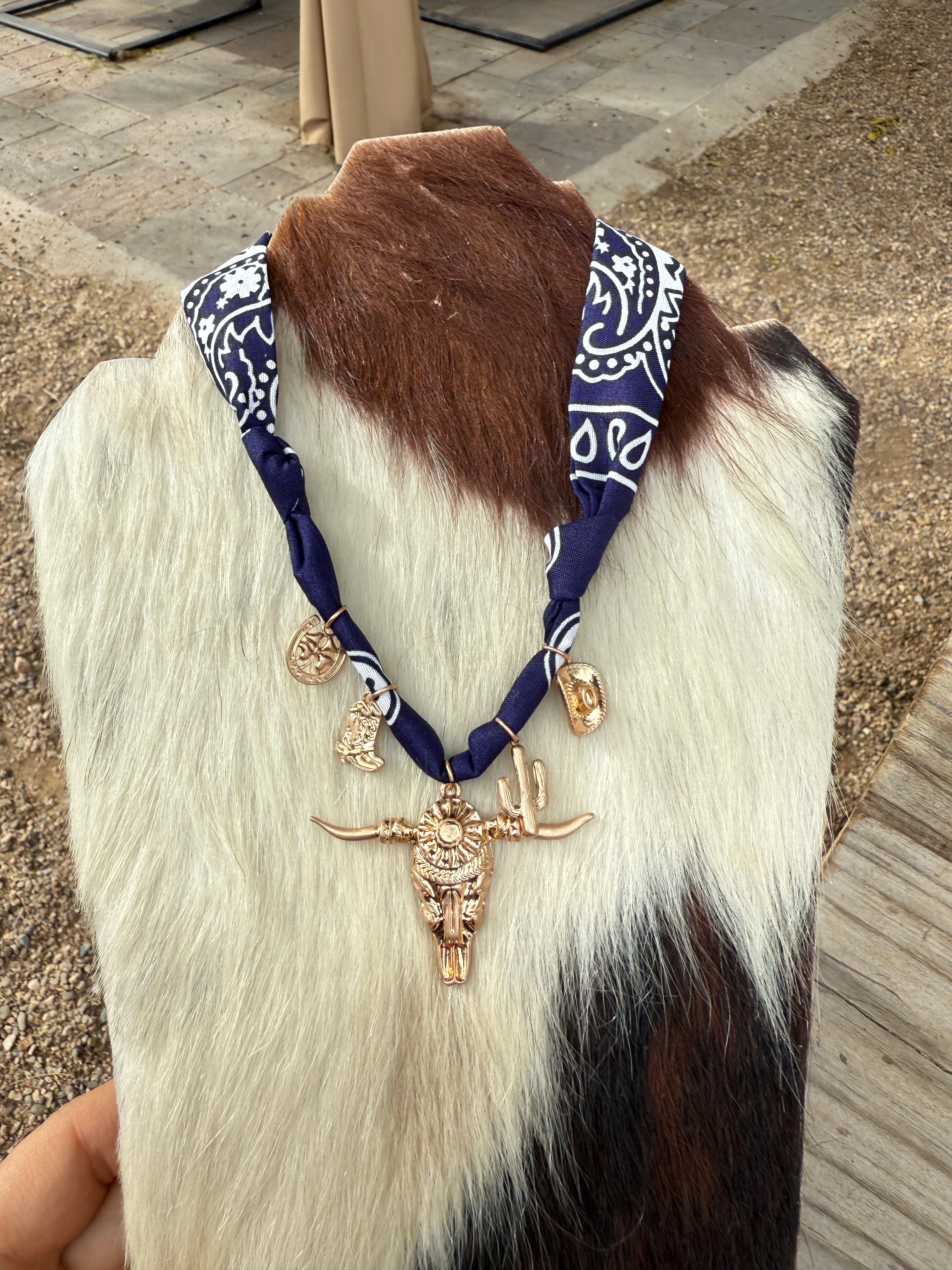 "THE GOLDEN COLLECTION" Handmade Bandana Charm Necklace NAVY