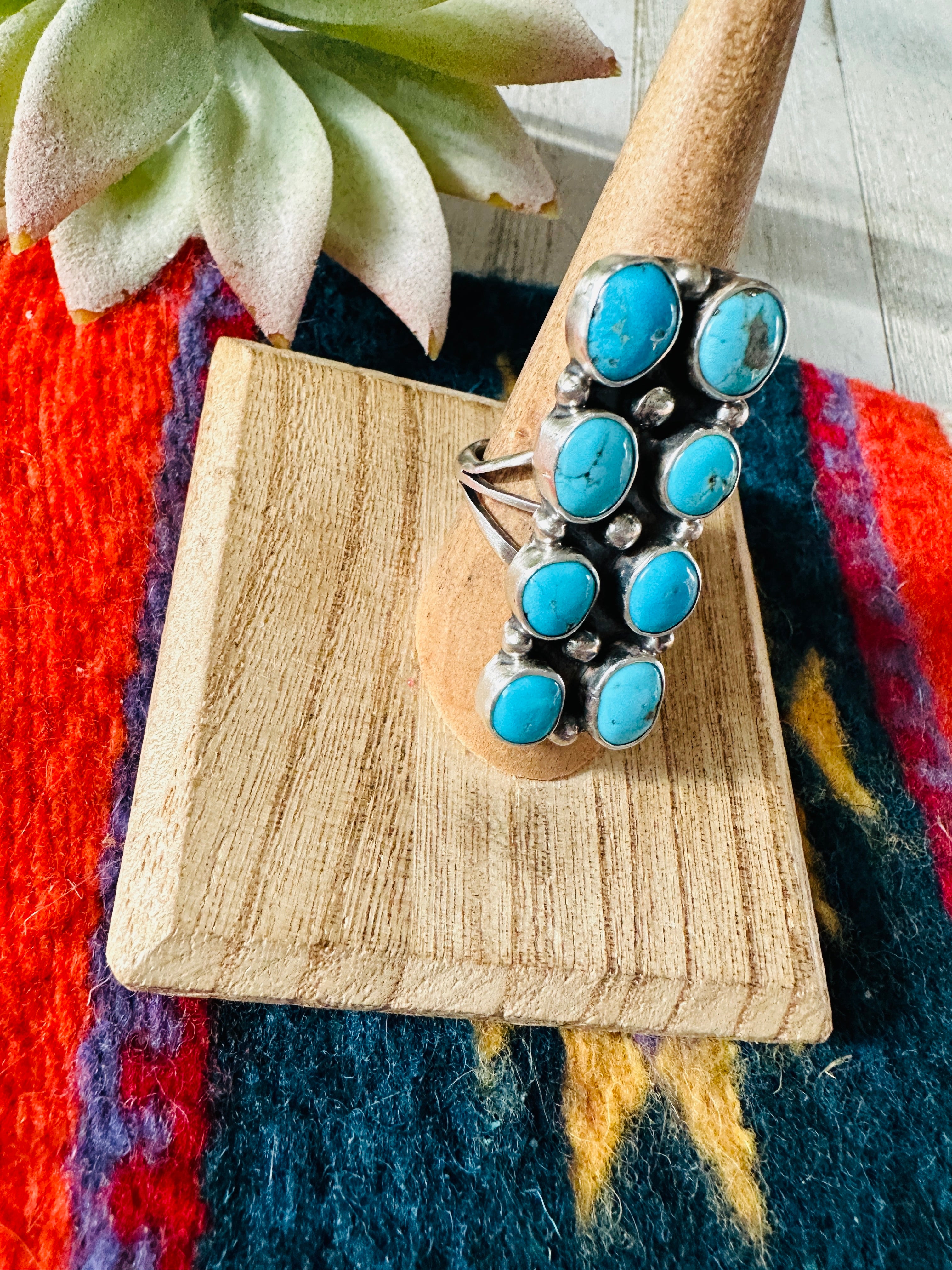 Handcrafted Kingman Turquoise & Sterling Silver Ring Size 9.5