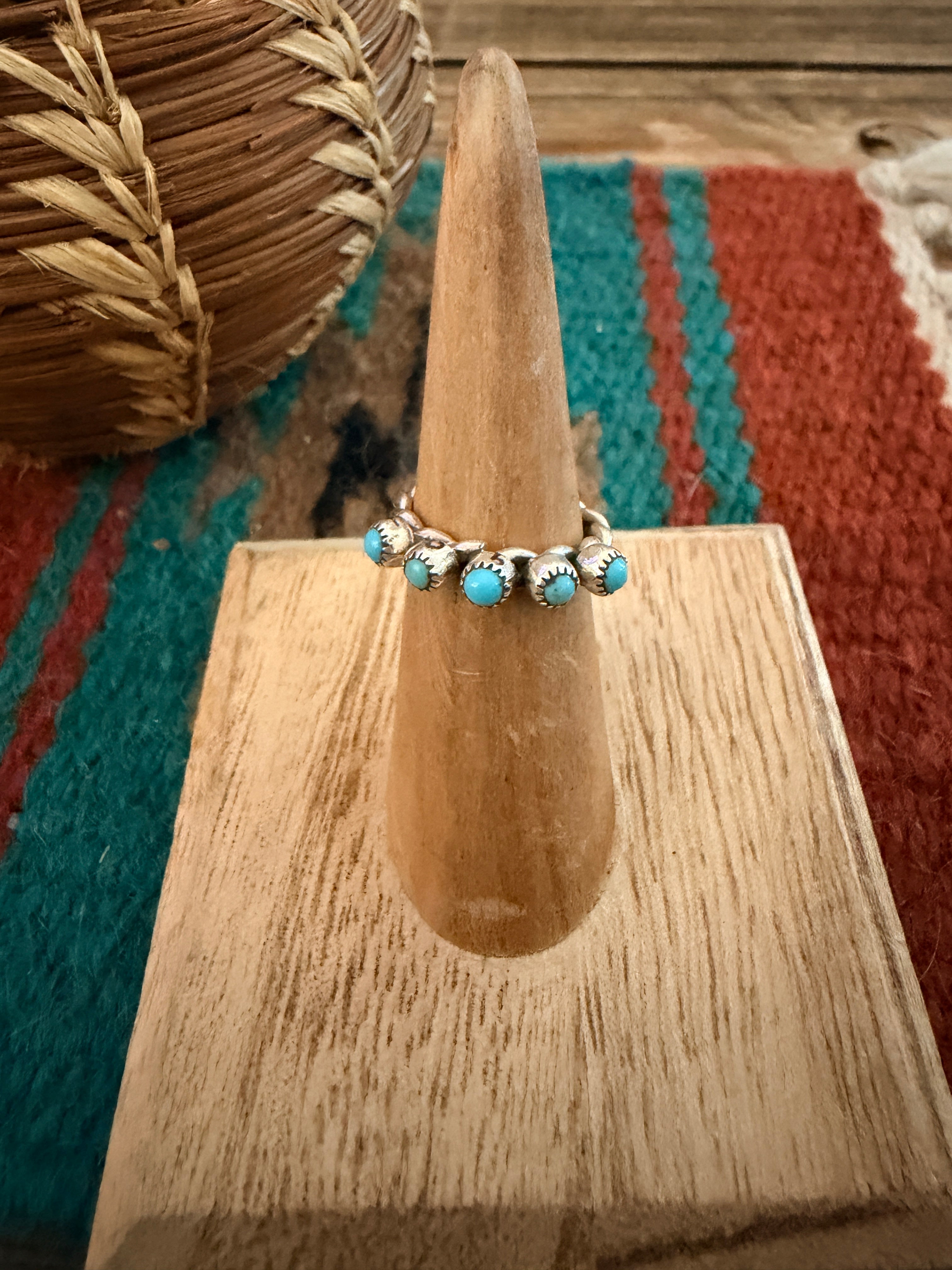 Handcrafted Turquoise & Sterling Silver Twisted Band Ring Size 4.5