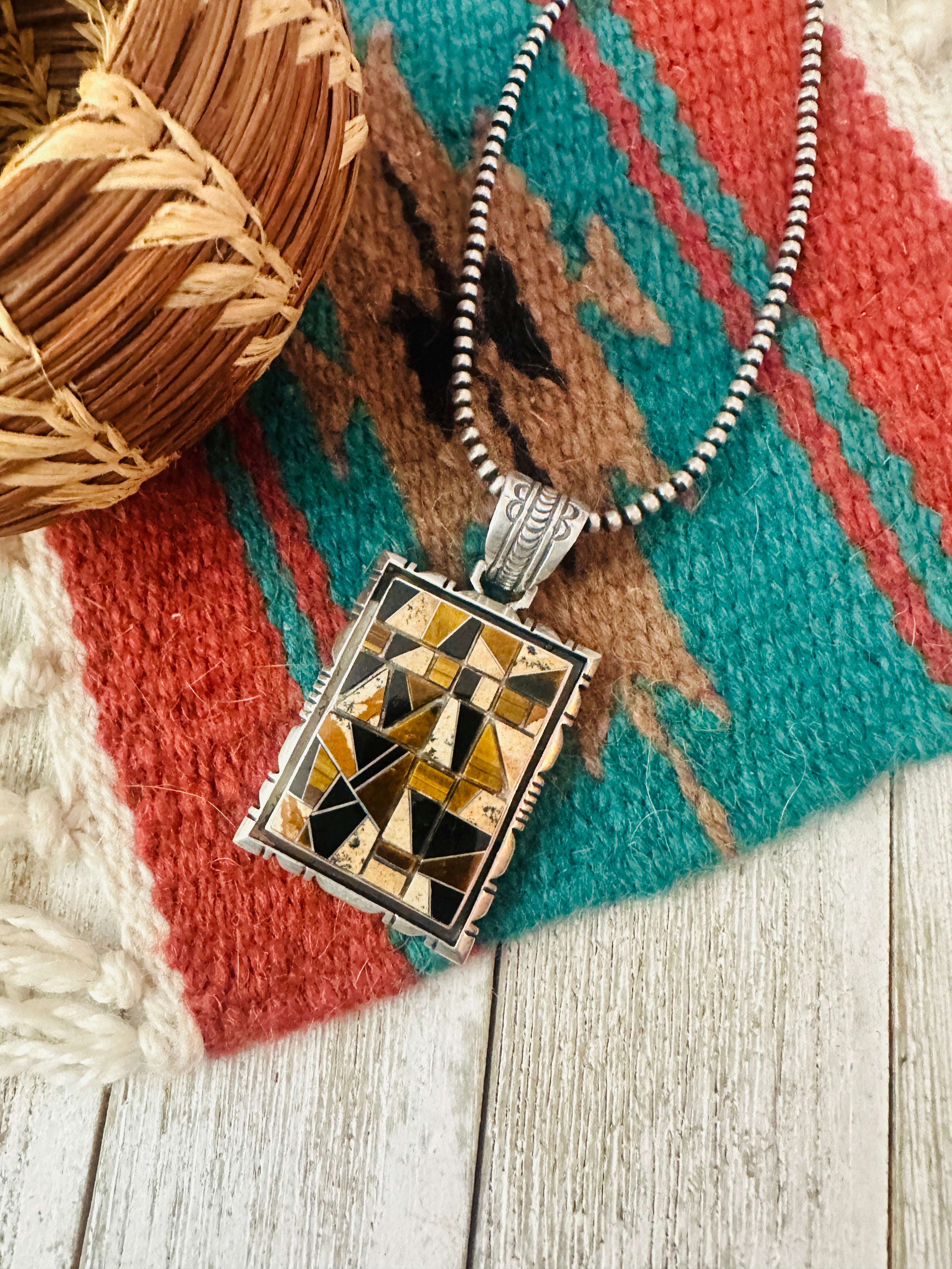 Handcrafted Sterling Silver and Multi Stone Inlay Pendant