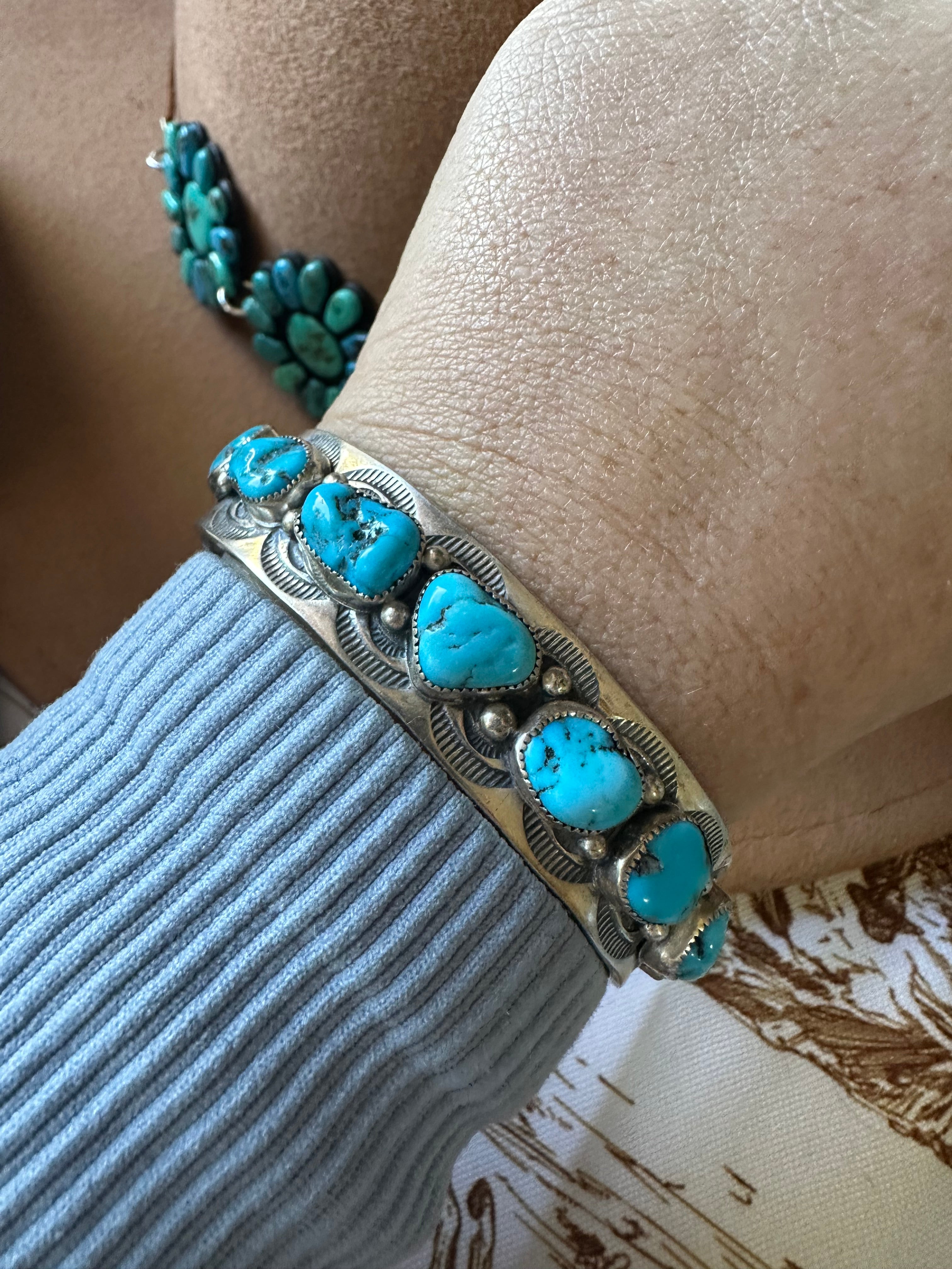 Navajo Turquoise & Sterling Silver Cuff Bracelet Signed B Shorty /